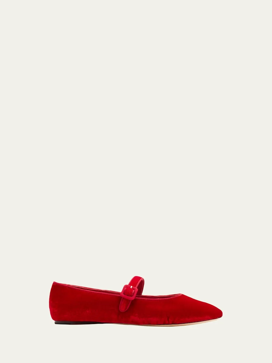 Ginger Velvet Mary Jane Ballerina Flats - 1