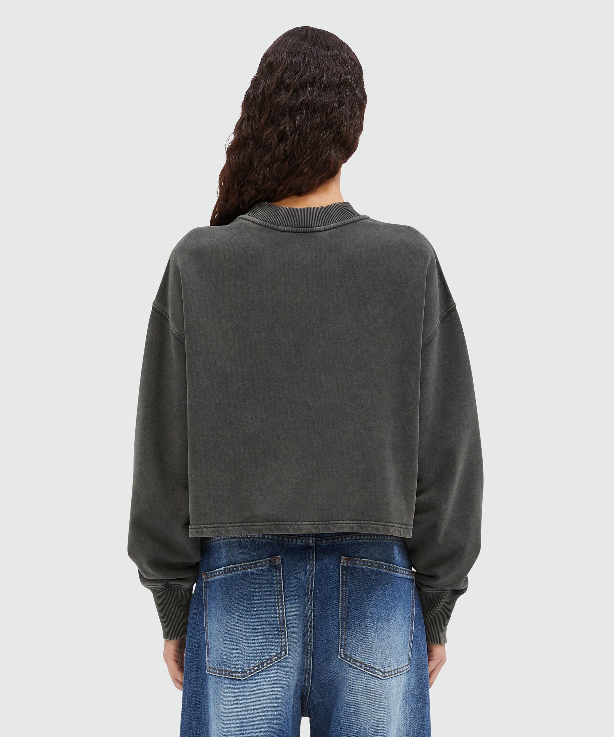 Pre-washed effect crop sweatshirt with studs - 3
