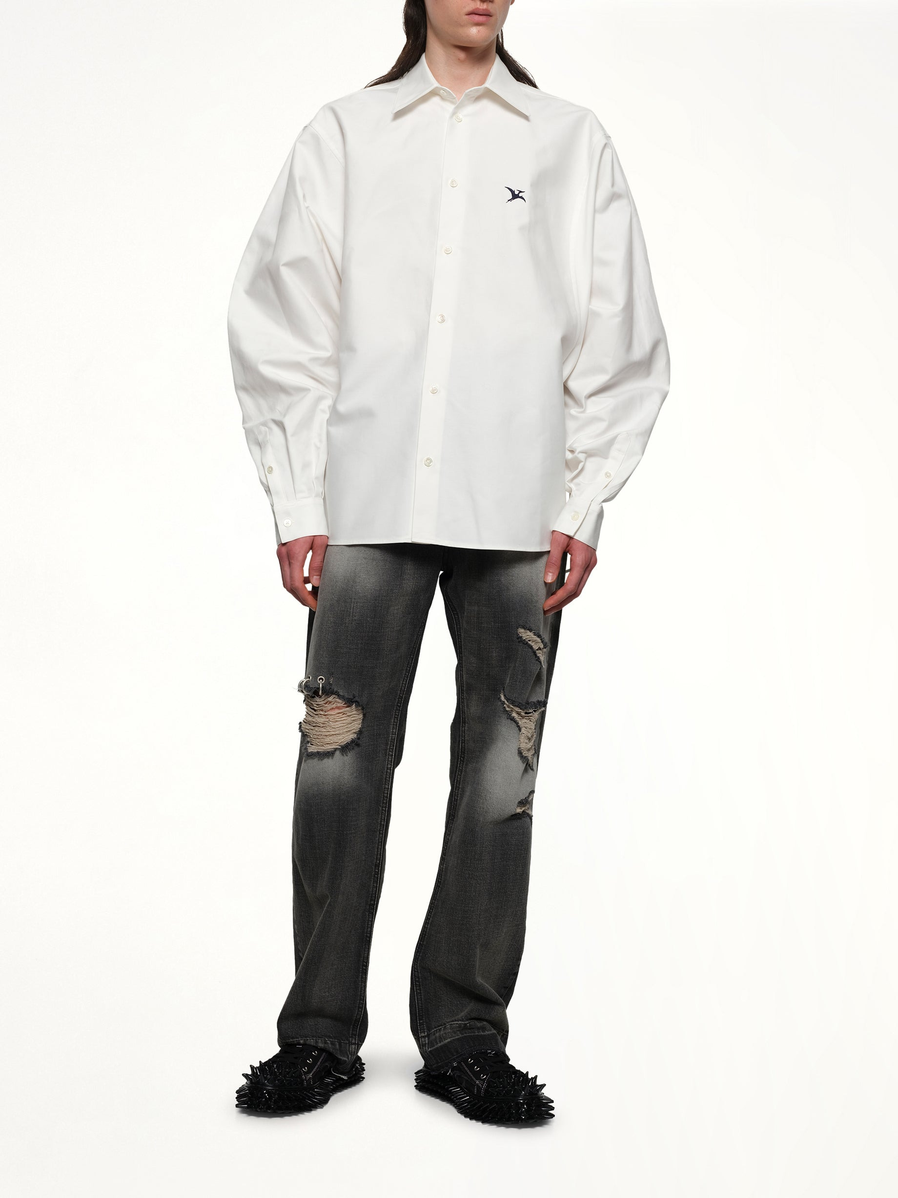 Pteranodon Embroidered Shirt in White - 4