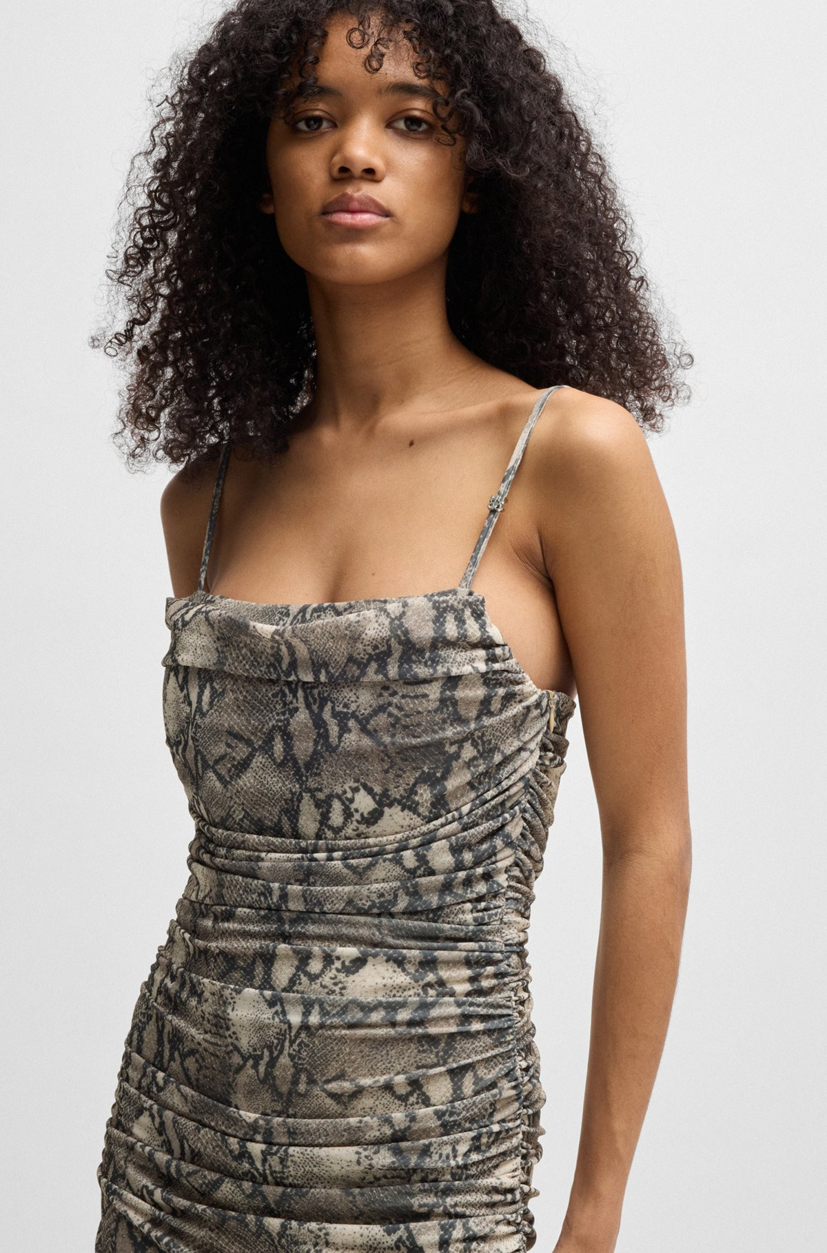 CORSET-BODICE DRESS WITH GATHERED MESH OVERLAY - 4