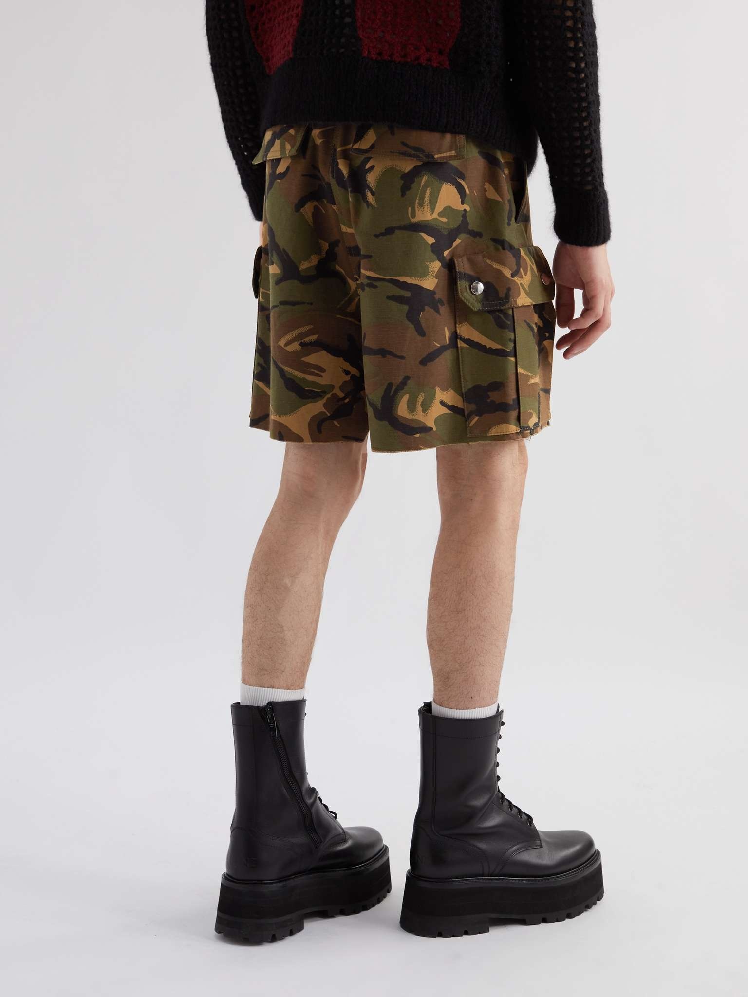 Wide-Leg Camouflage-Print Cotton Cargo Shorts - 4