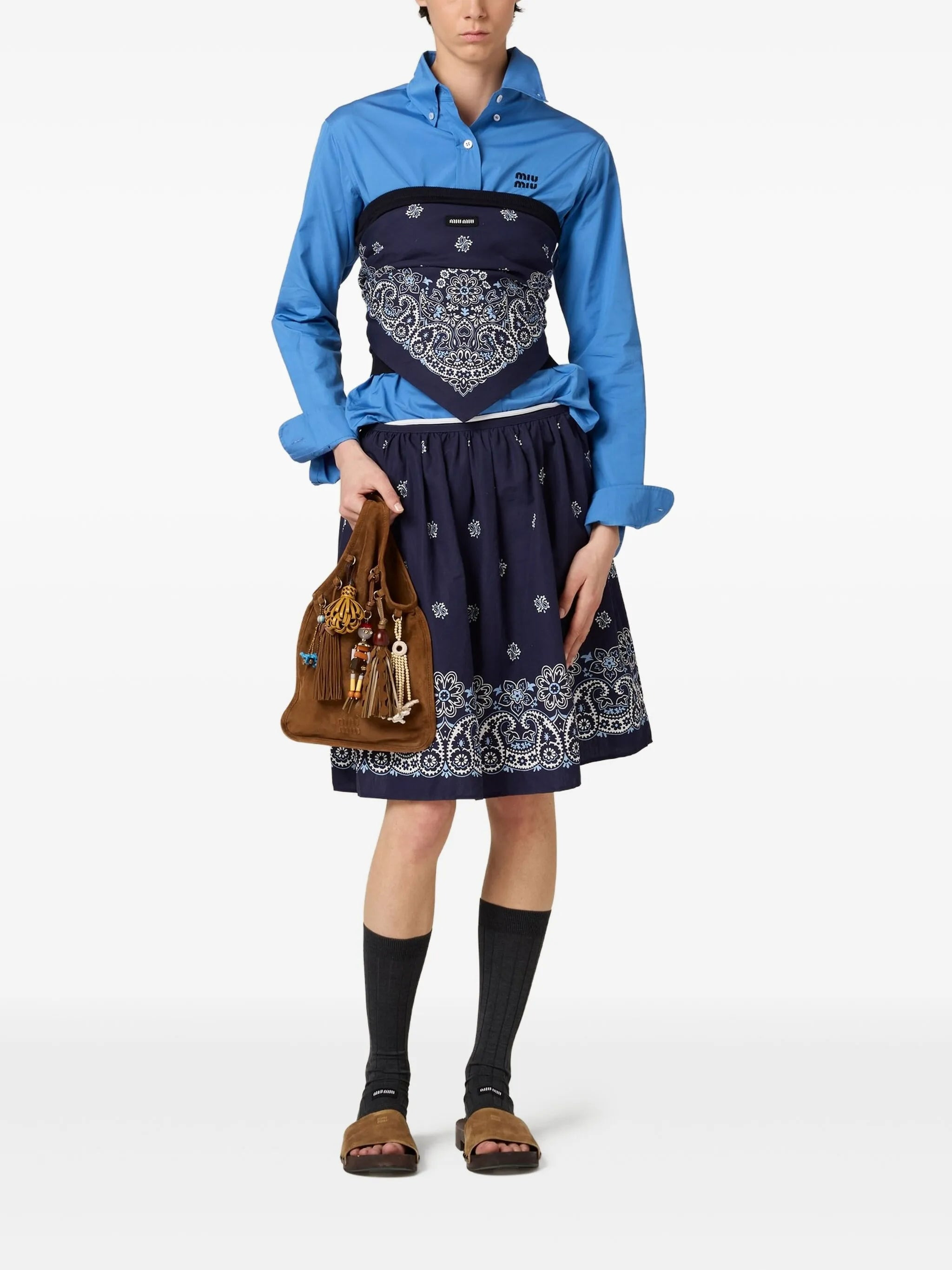 Cornflower slubbed poplin skirt - 2