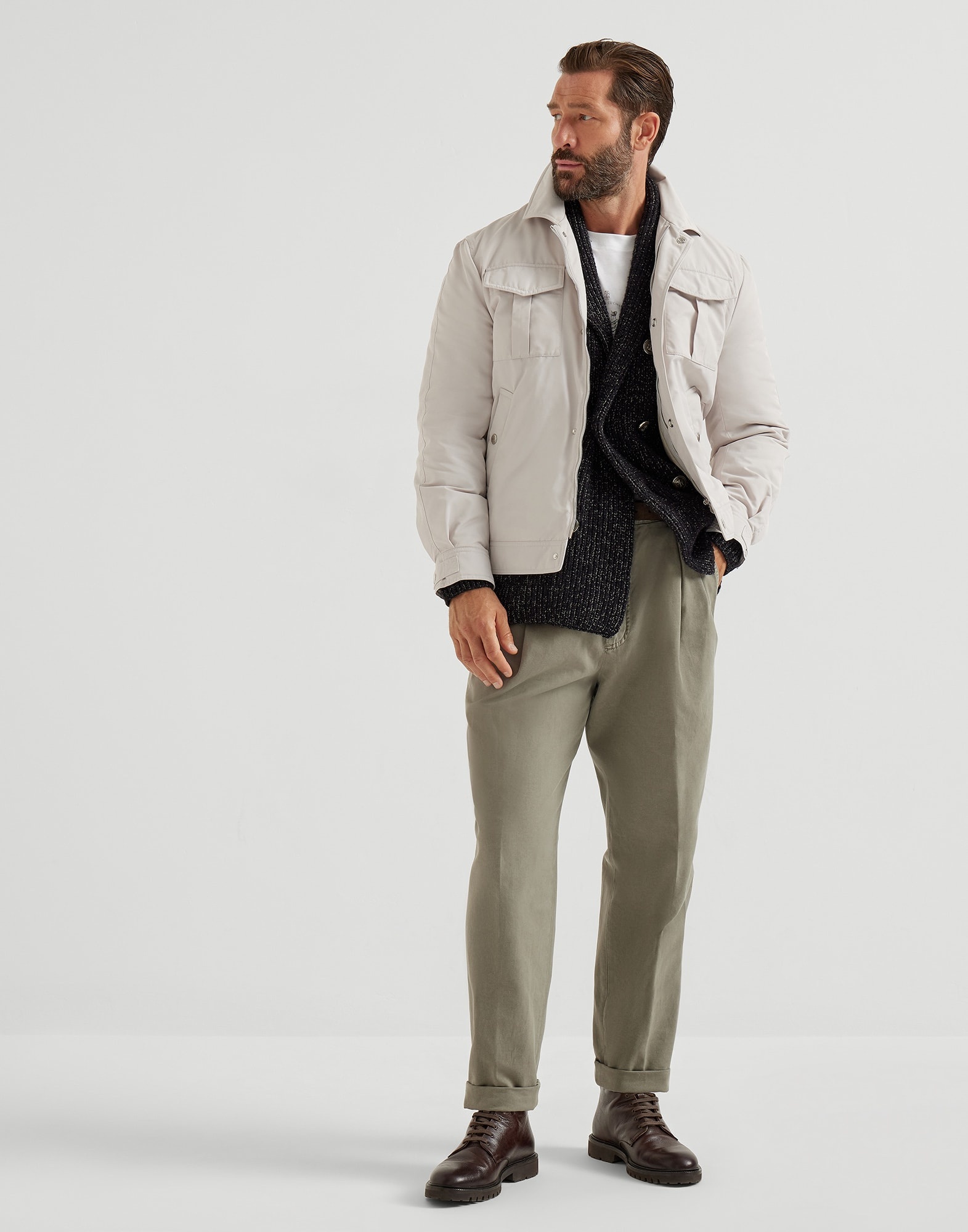 Twisted cotton gabardine trousers with double pleats - 4