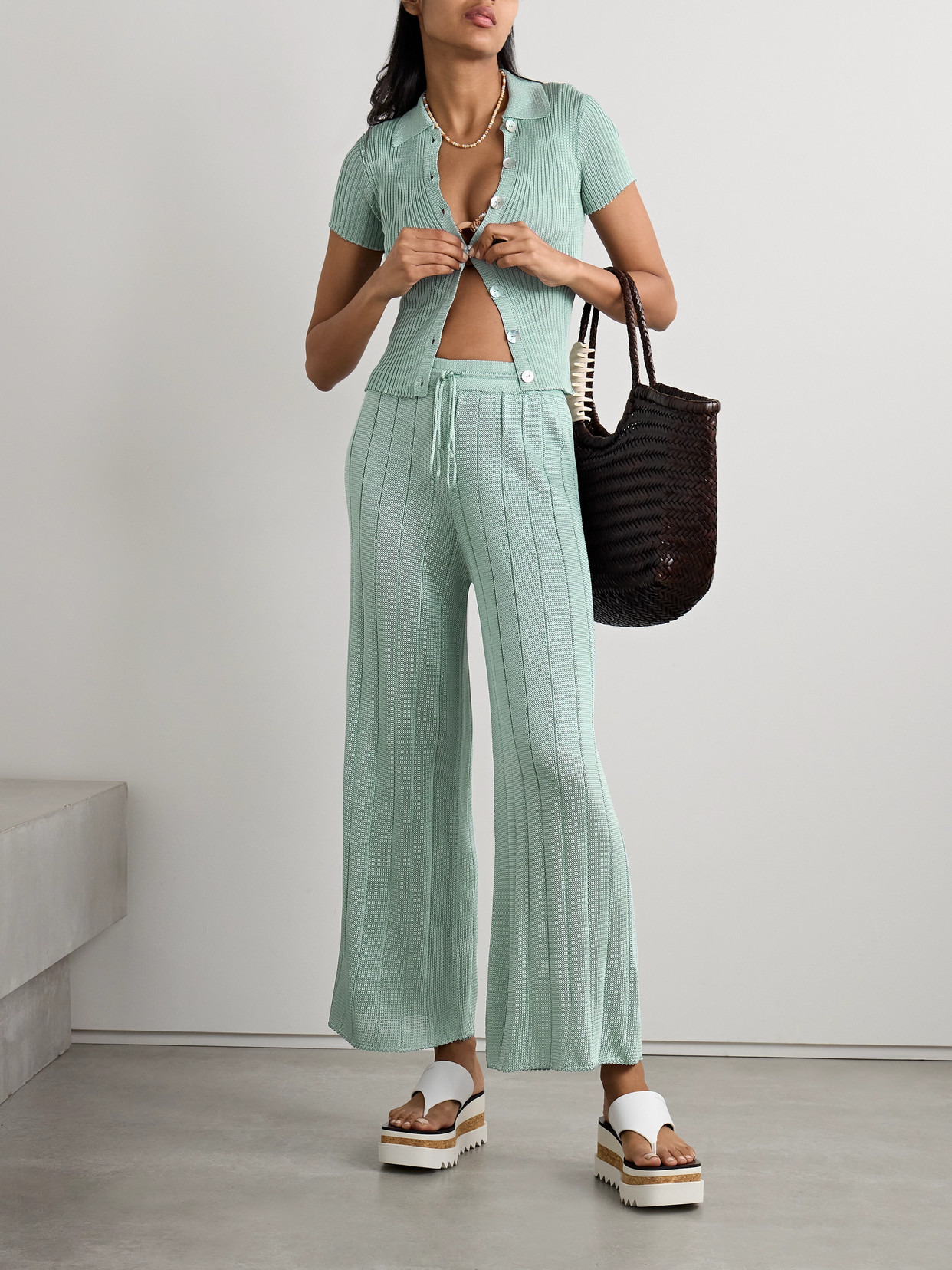 Ribbed-knit Wide-leg Pants - 2
