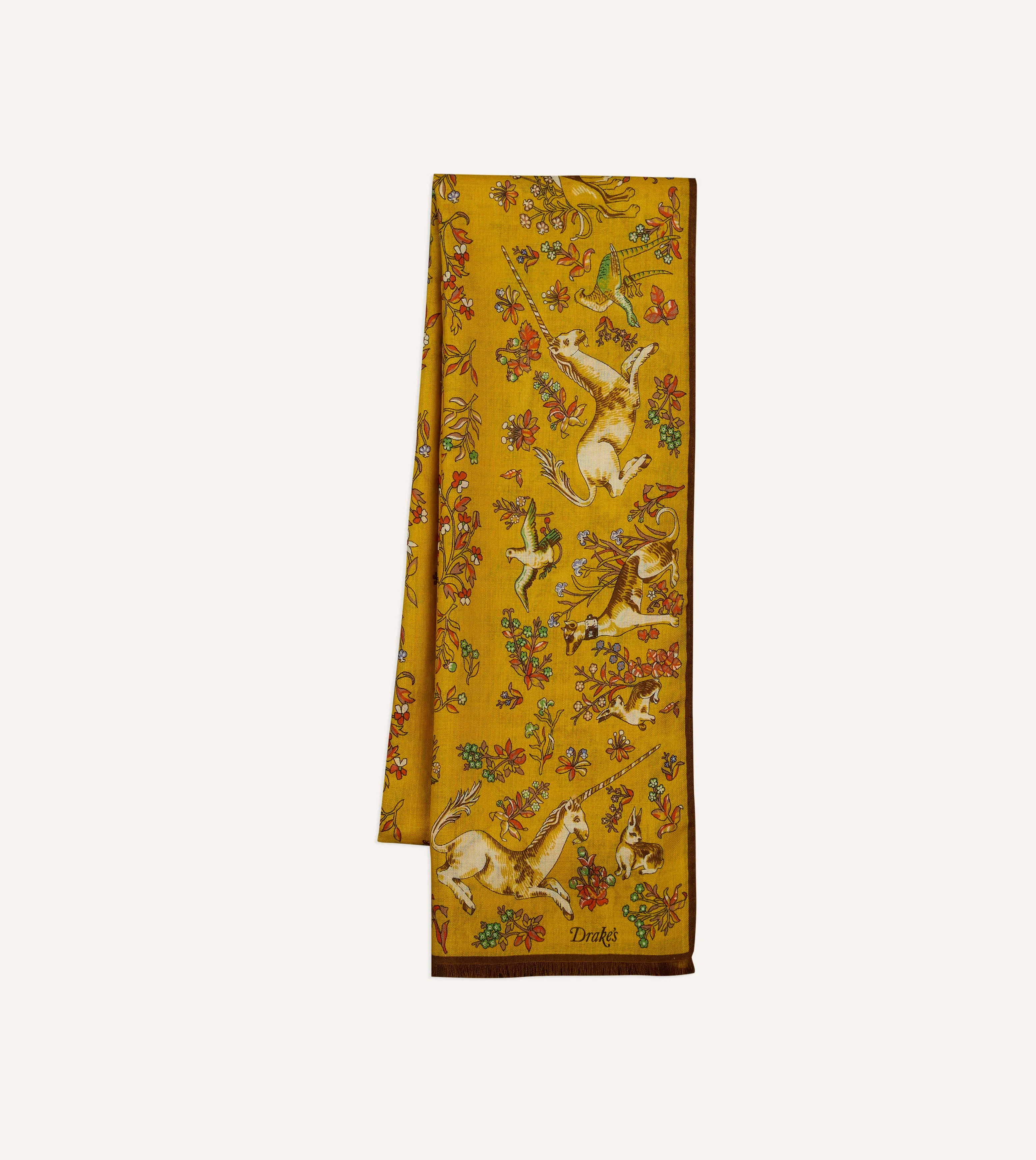 Yellow Unicorn Garden Print Tubular Wool-Silk Scarf - 1
