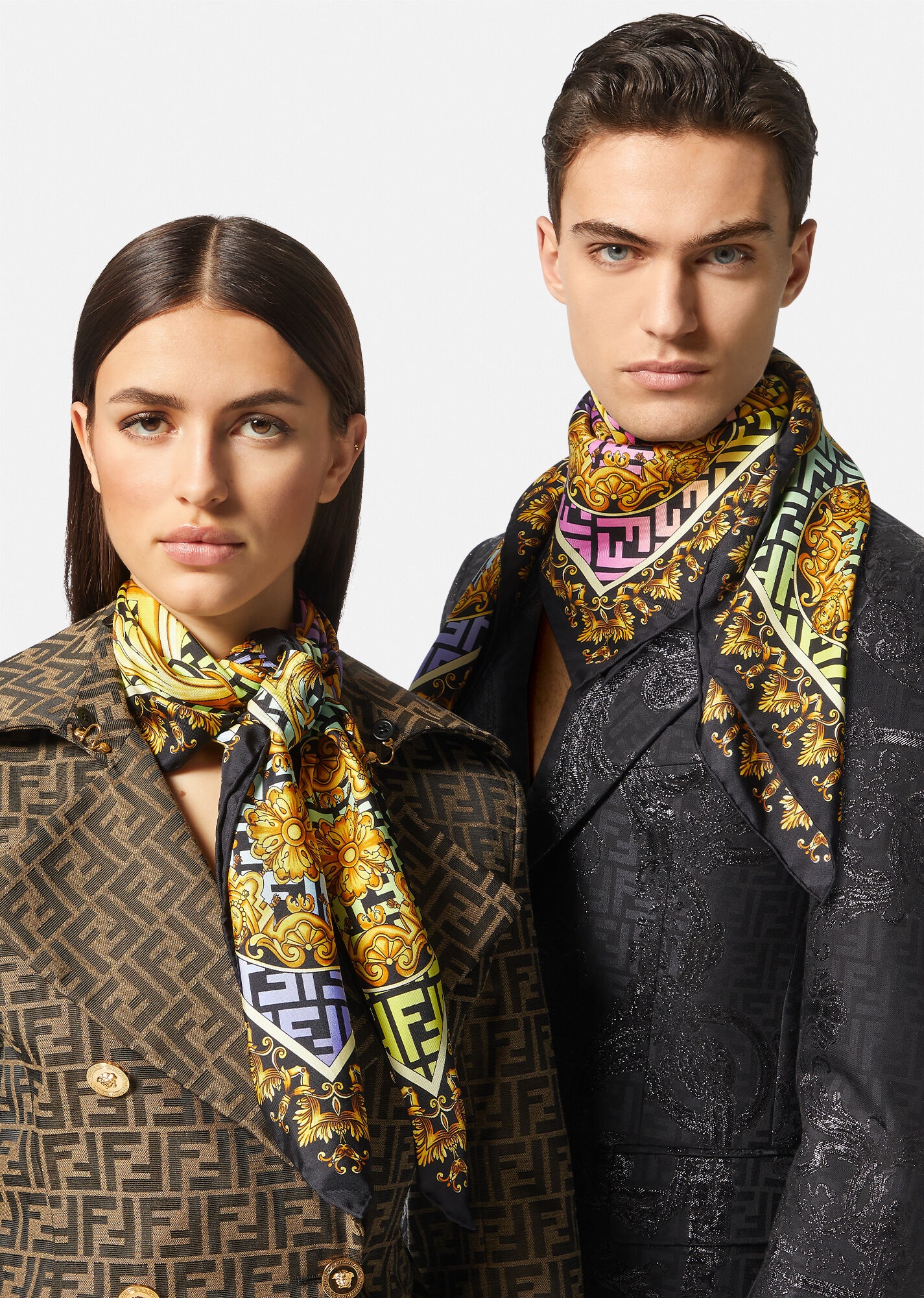 Fendace Gold Baroque Silk Foulard - 3