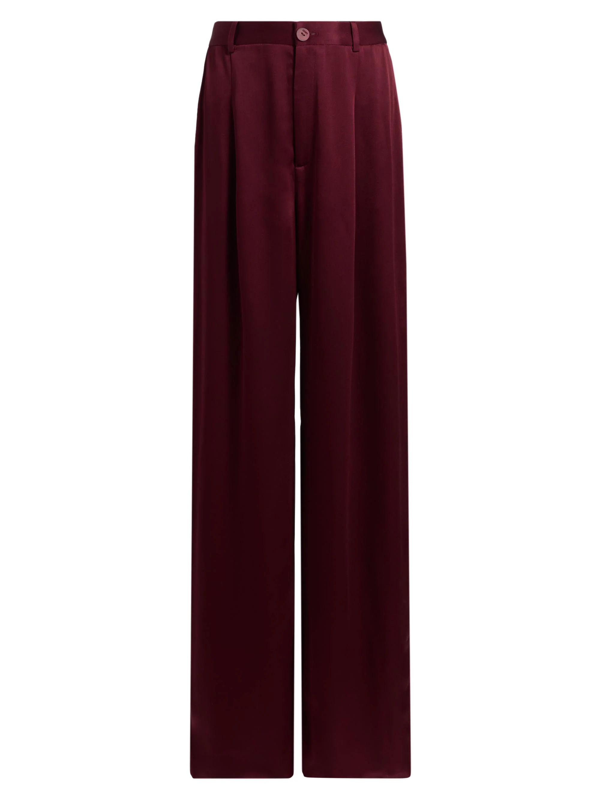 Women's Pleated-Front Satin Pants - Crimson - 1