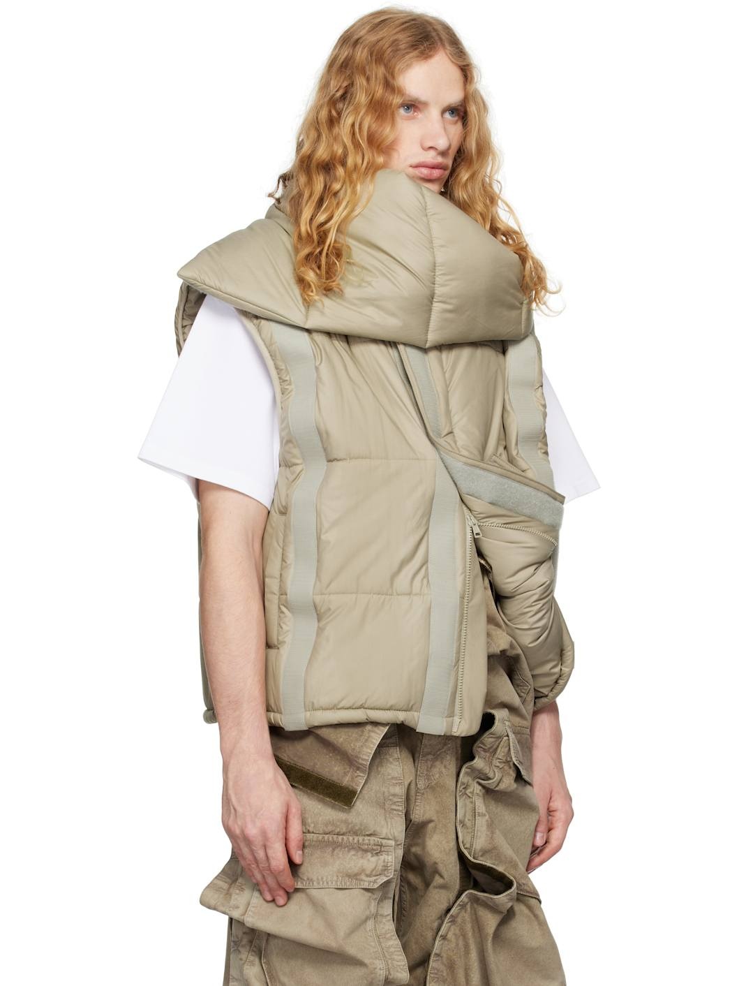 Beige Velcro Puffer Vest - 2