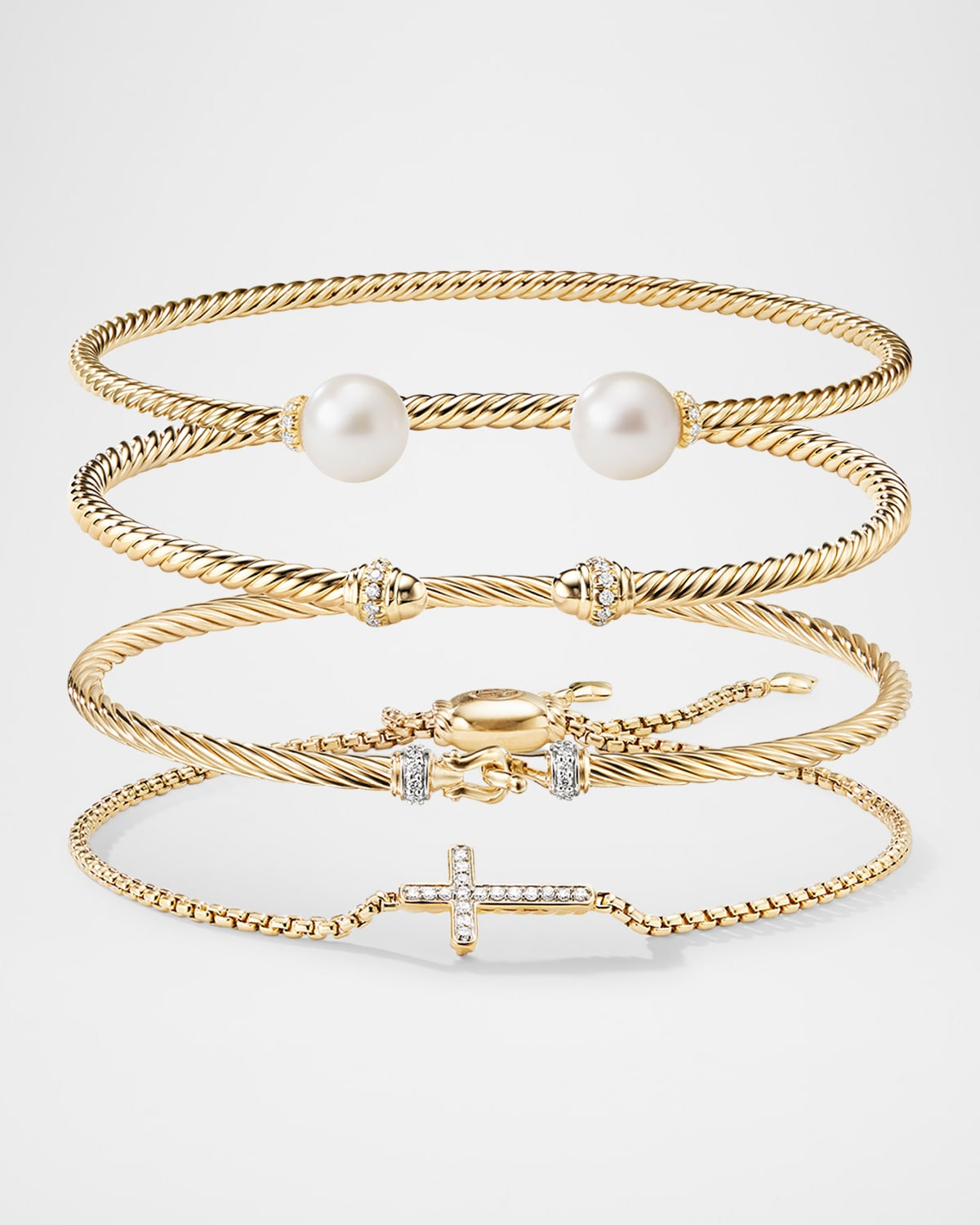 Cable Buckle Bracelet with Diamonds and 18K Gold, 2.6mm - 6
