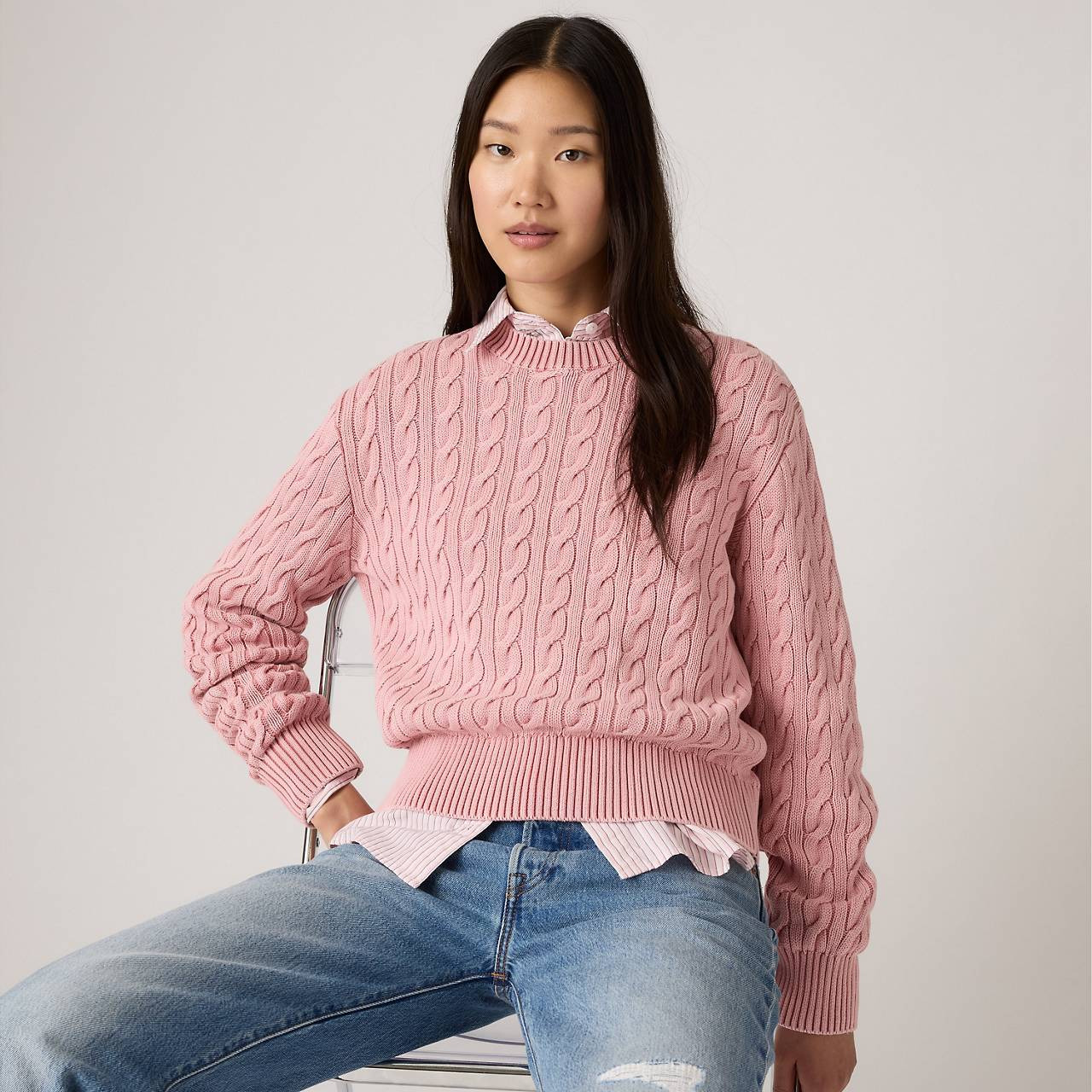 BOYFRIEND CABLE CREWNECK PULLOVER - 3
