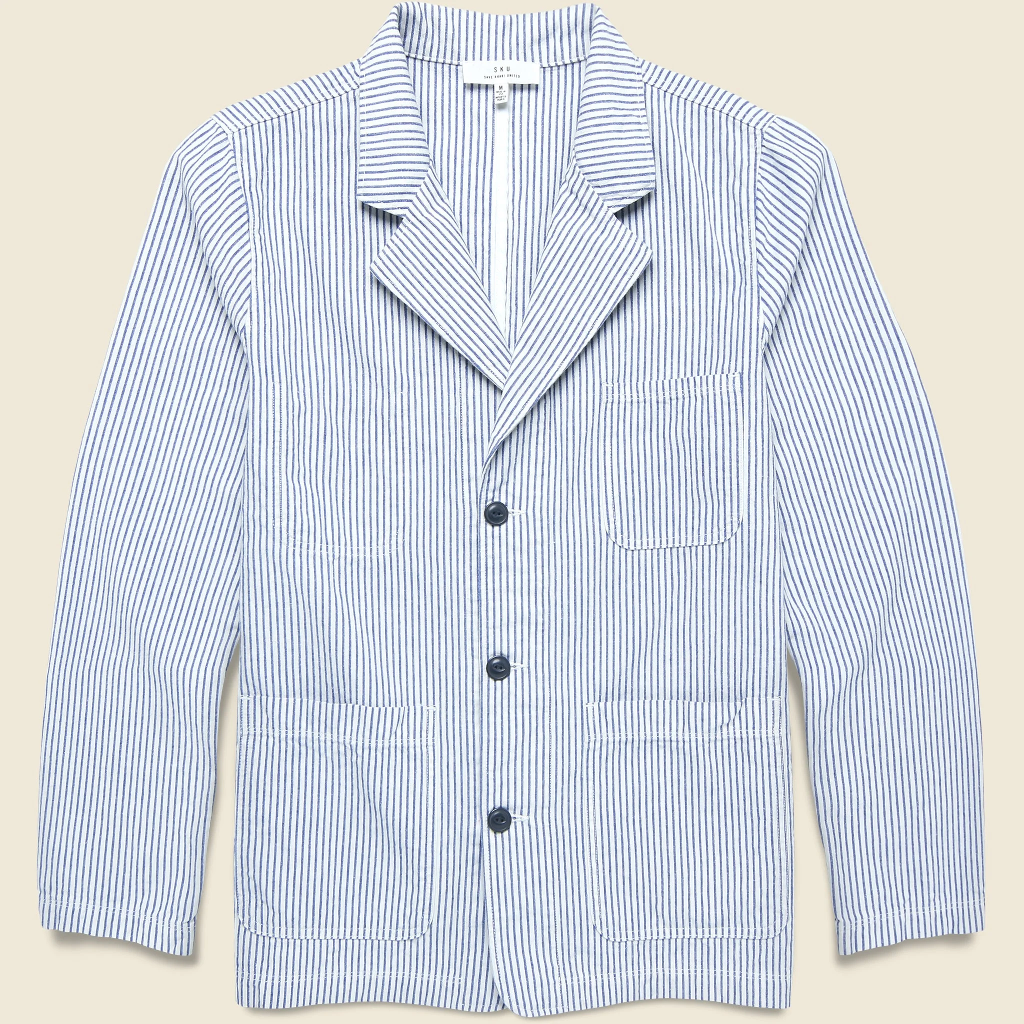 Hemp Stripe Blazer - Natural/Navy - 1