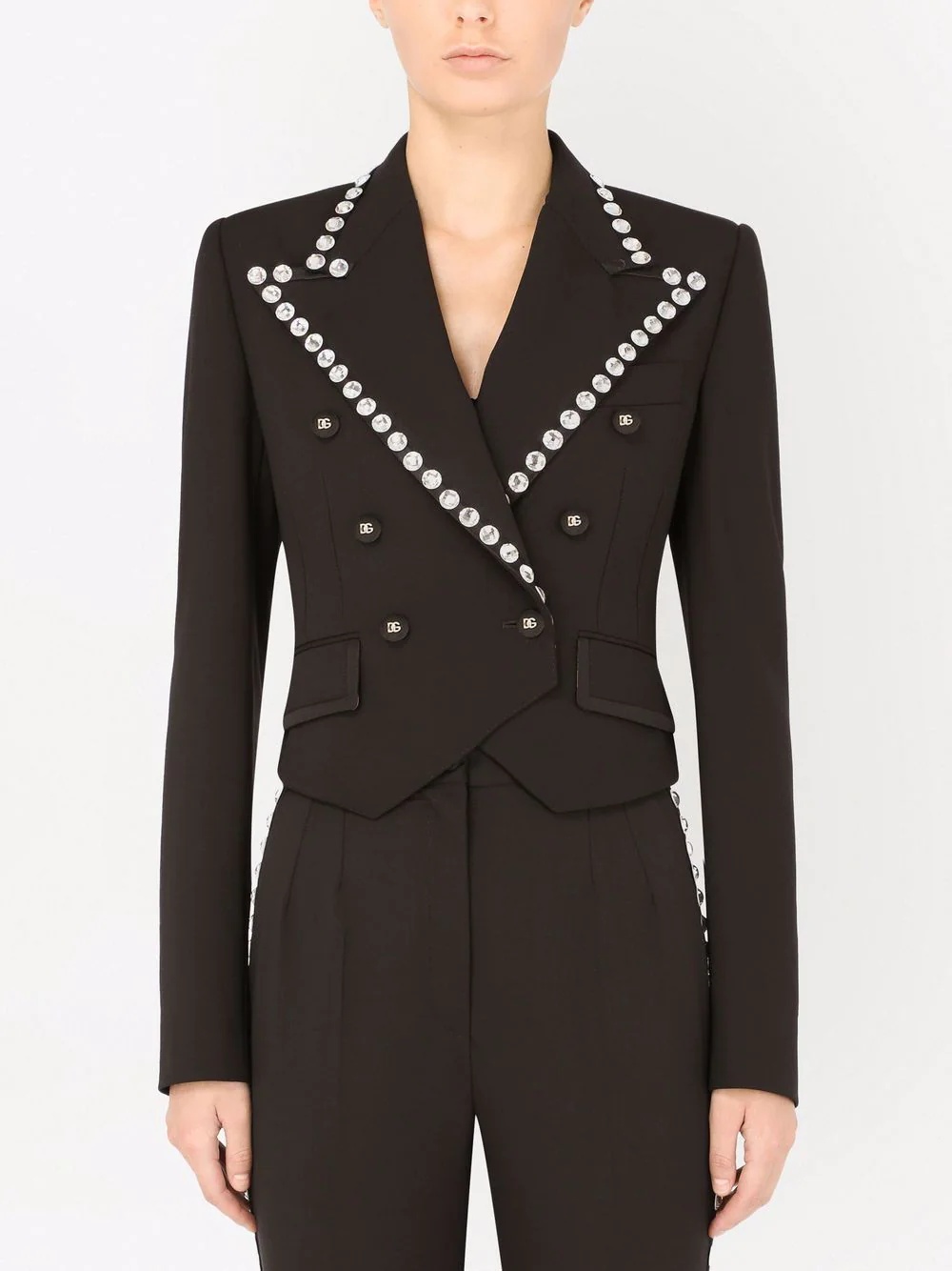 studded lapels cropped blazer - 3