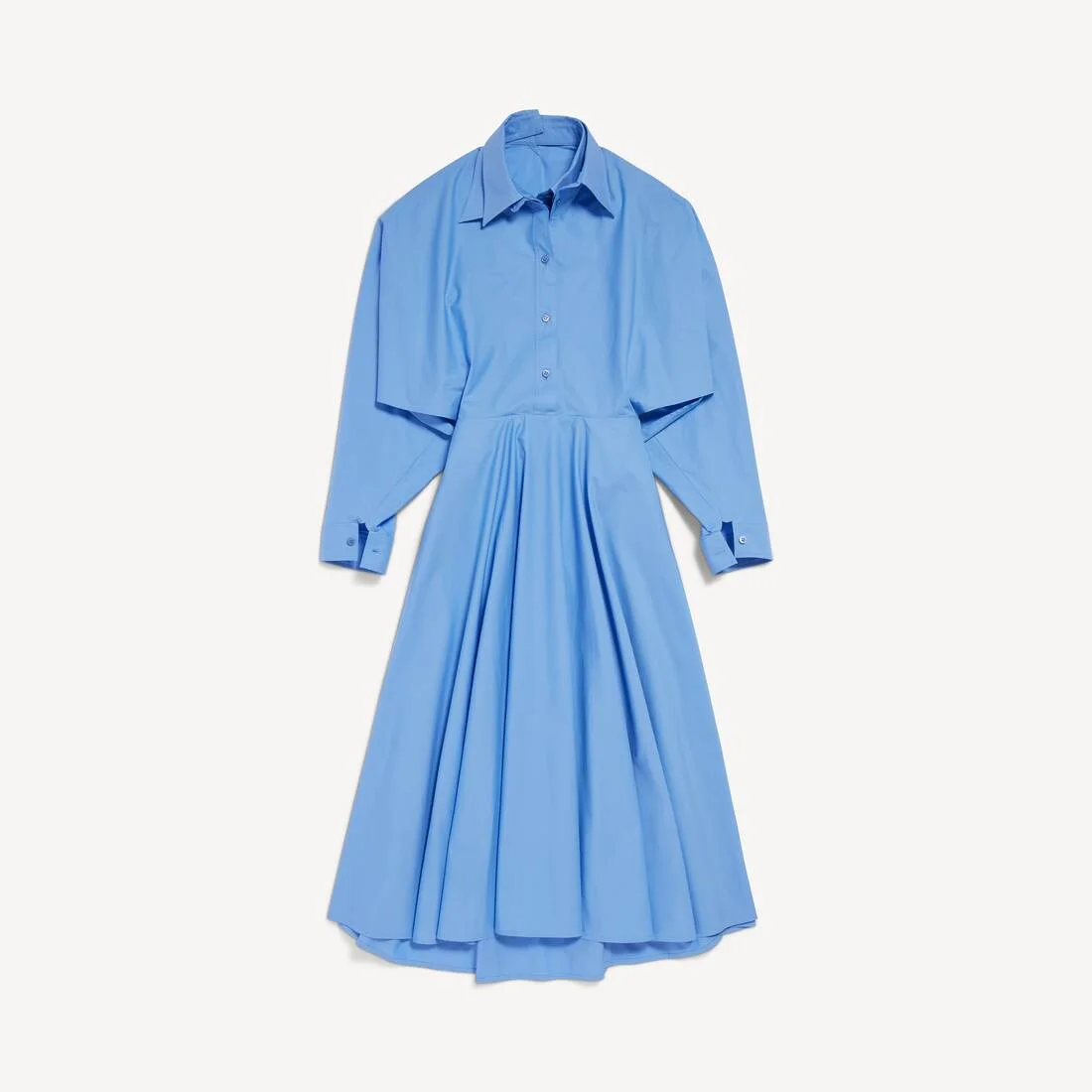 Women's Long Poplin Dress in Light Blue - 1
