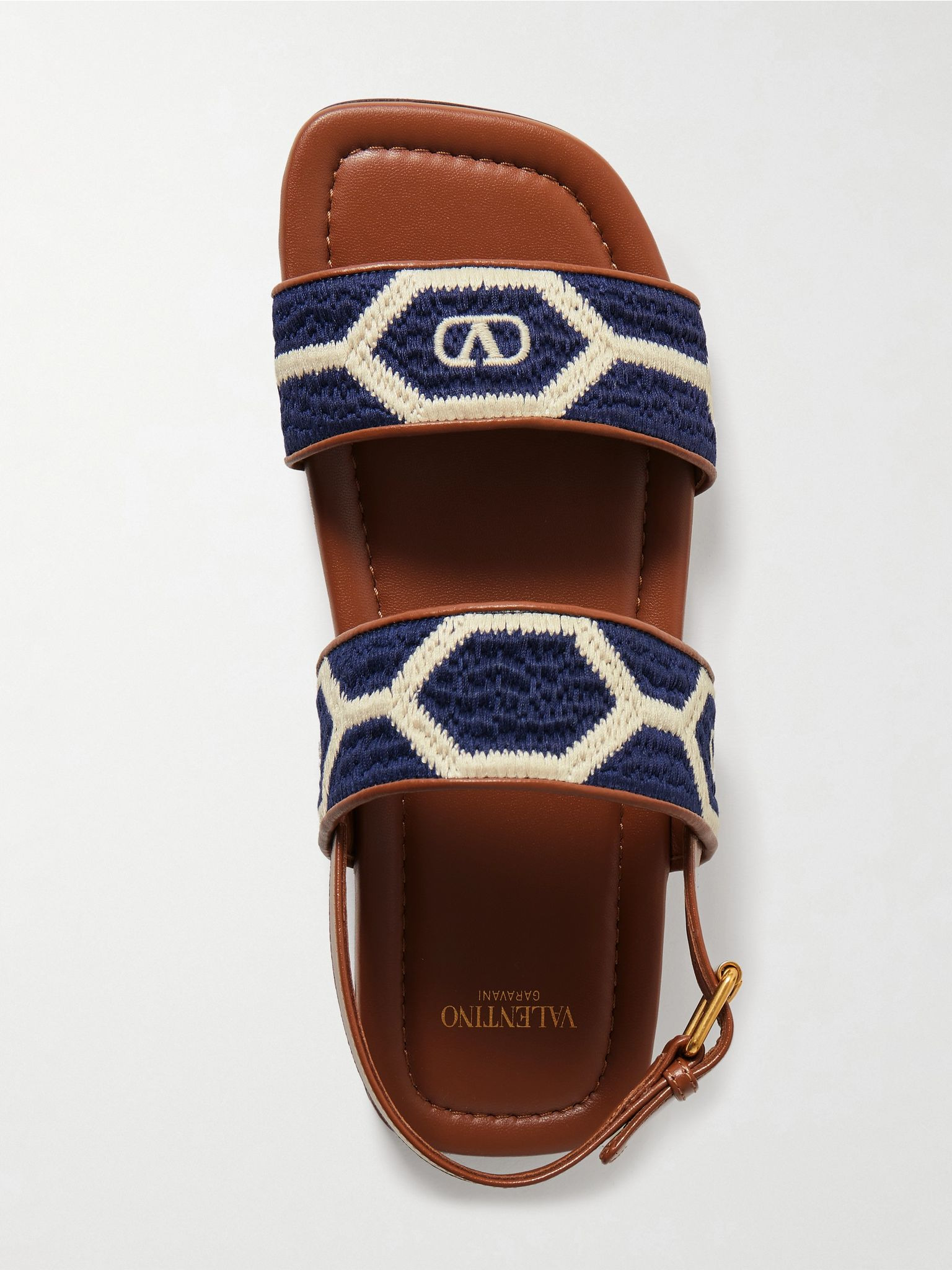 Embroidered leather sandals Navy - 5