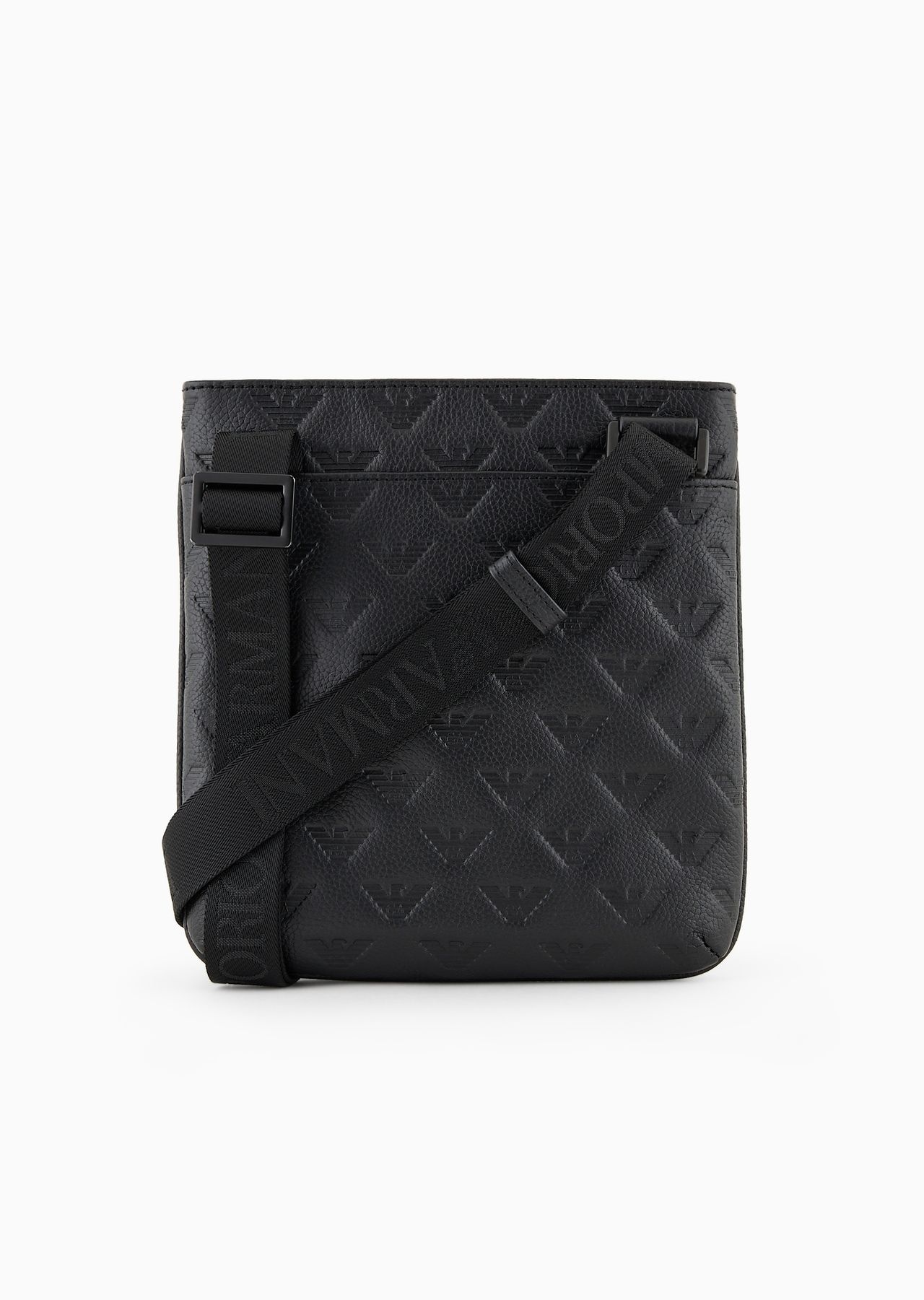 Flat leather shoulder bag with all-over embossed eagle - 3