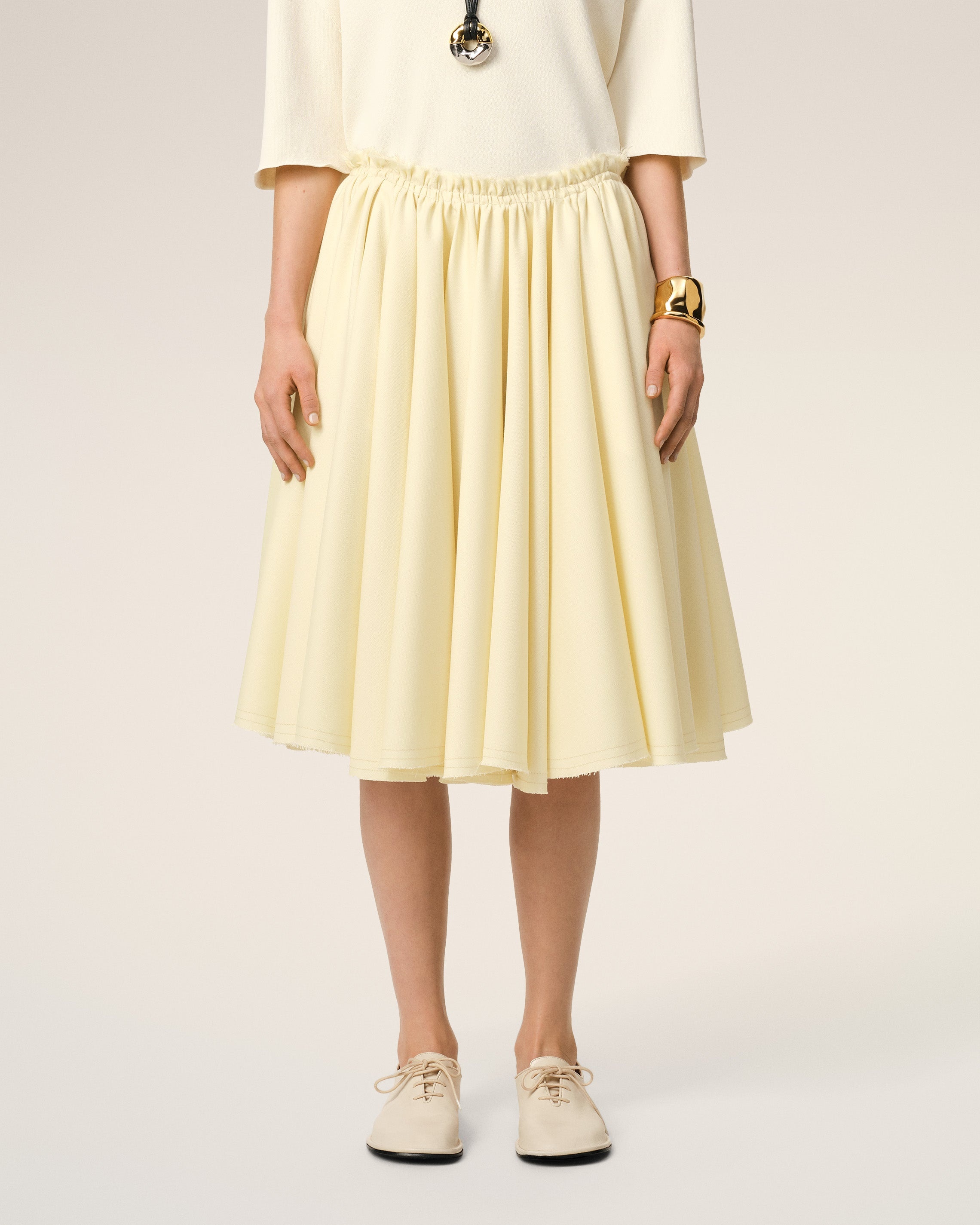 YELLOW WOOL SKIRT WITH GODETS - 3