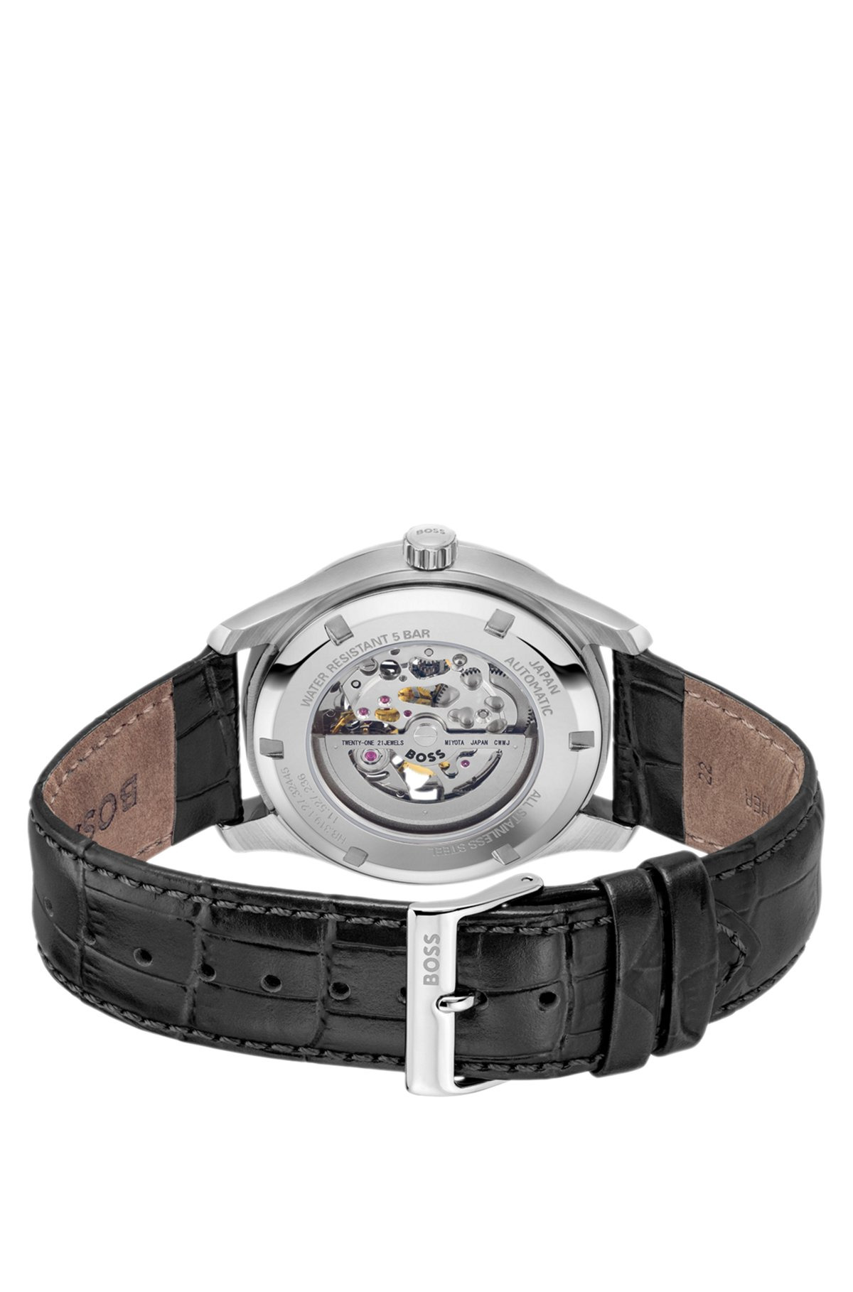 LEATHER-STRAP WATCH WITH SKELETON JAPANESE AUTOMATIC MOVEMENT - 3