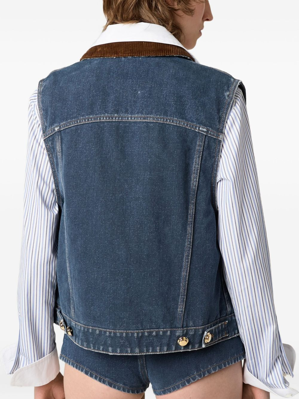 corduroy-collar denim vest - 3