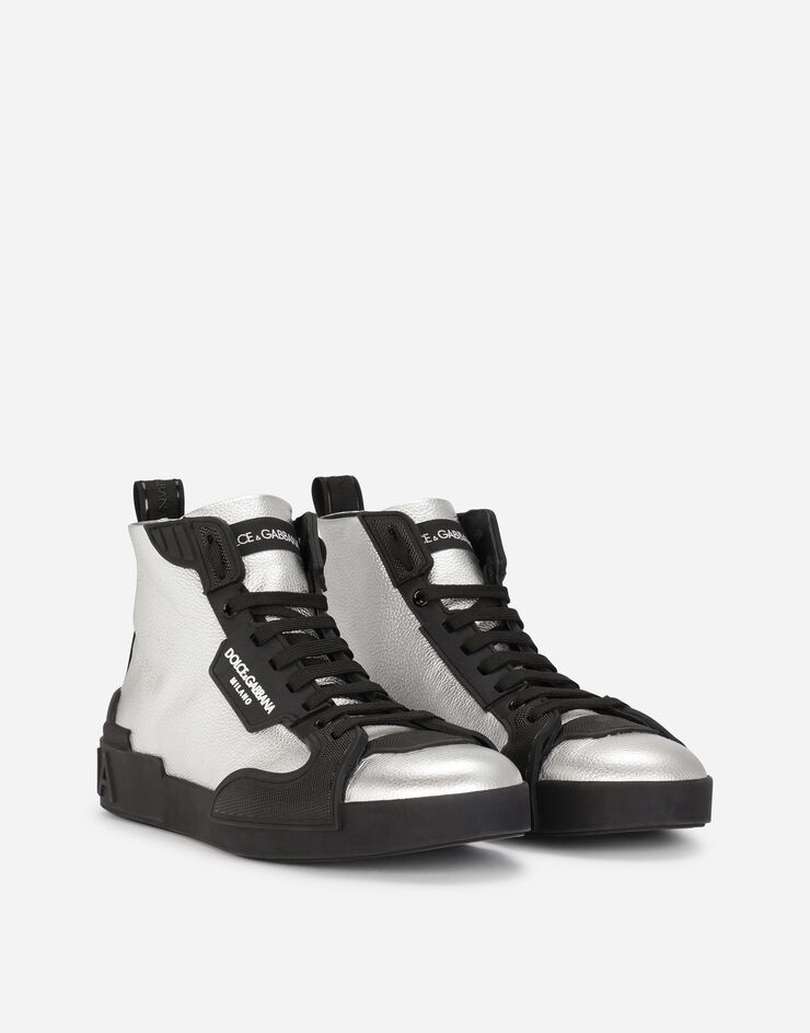 Tumbled lamé calfskin and rubber Portofino light high-top sneakers - 2