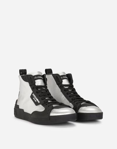 Dolce & Gabbana Tumbled lamé calfskin and rubber Portofino light high-top sneakers outlook