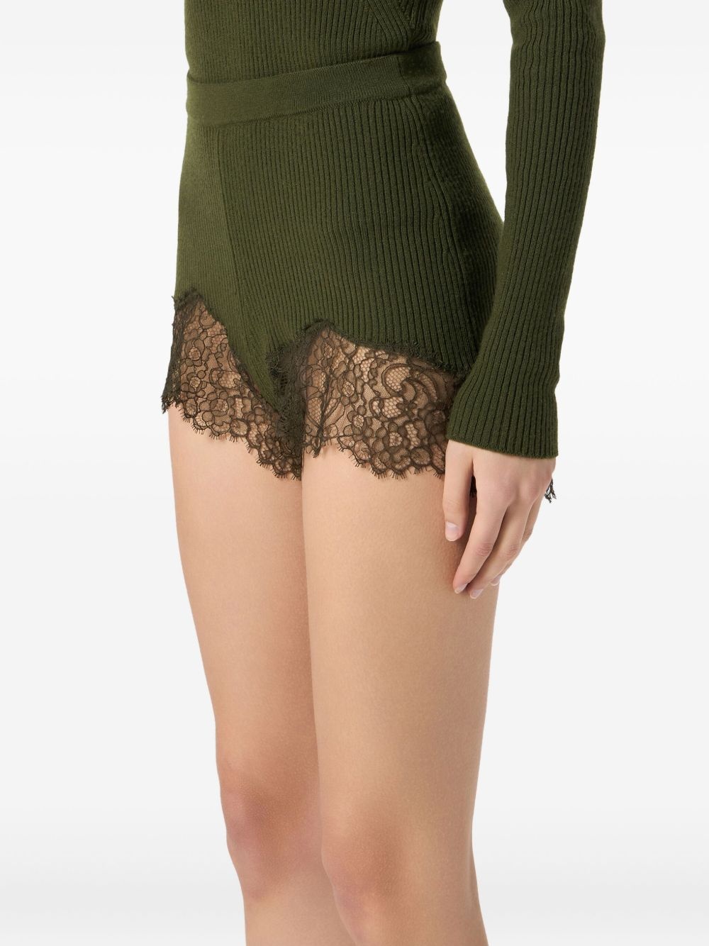 ribbed lace-trimmed shorts - 4