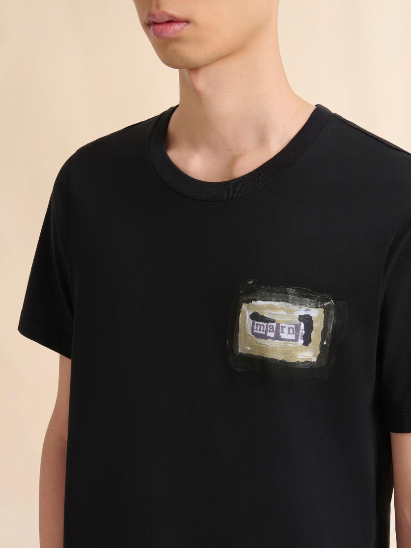 BLACK COTTON T-SHIRT WITH SMALL MARNI COLLAGE PRINT - 4