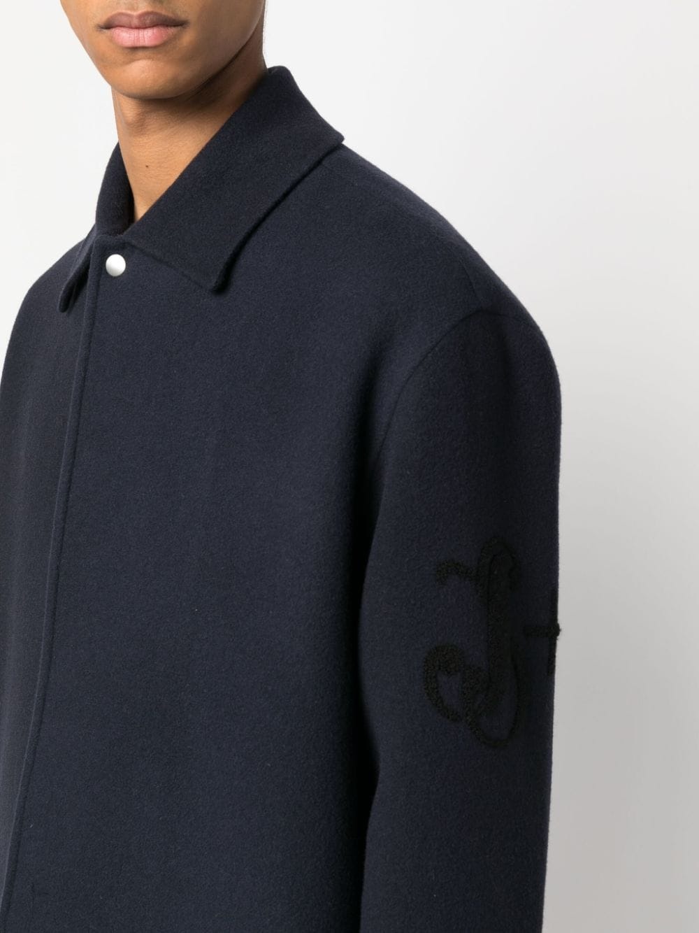 logo-jacquard virgin wool shirt jacket - 5