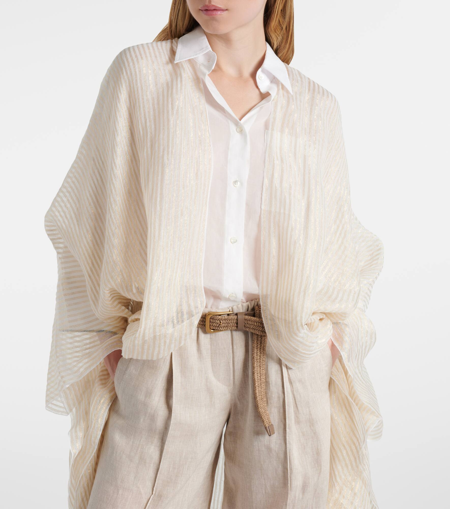 Fringed linen-blend cape - 5