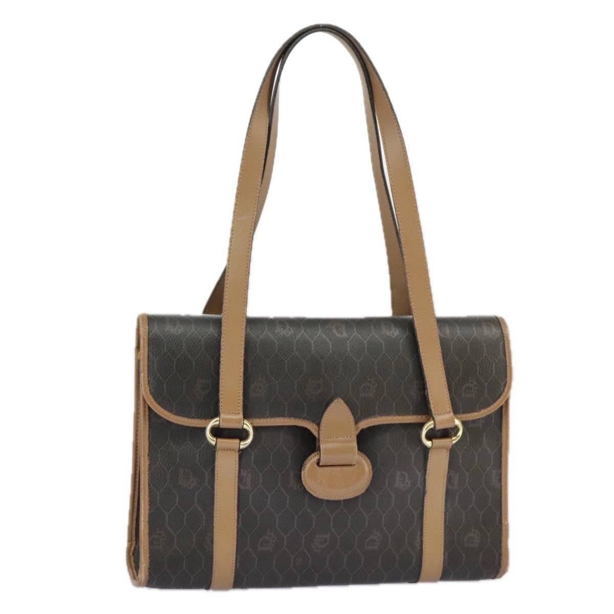 DIOR Honeycomb Canvas Hand Bag Black Beige - 1