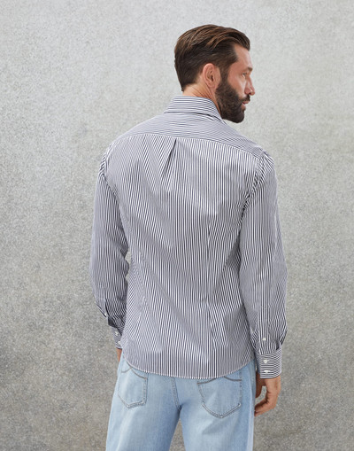 Brunello Cucinelli Striped poplin slim fit shirt with spread collar outlook