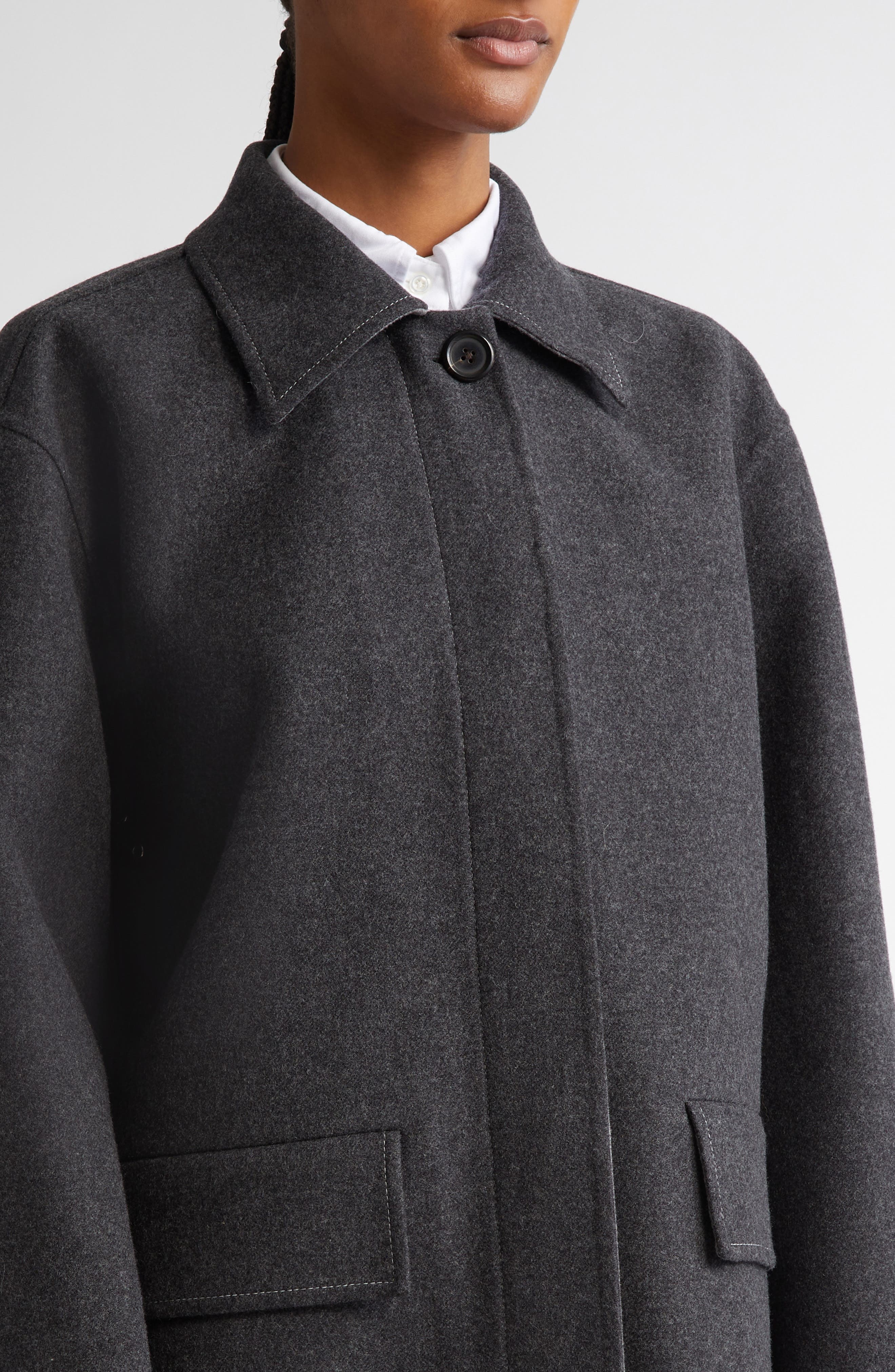 Thom Browne Bal Wool & Cashmere Coat with Removable Genuine Shearling Collar in Medium Grey at Nords - 3