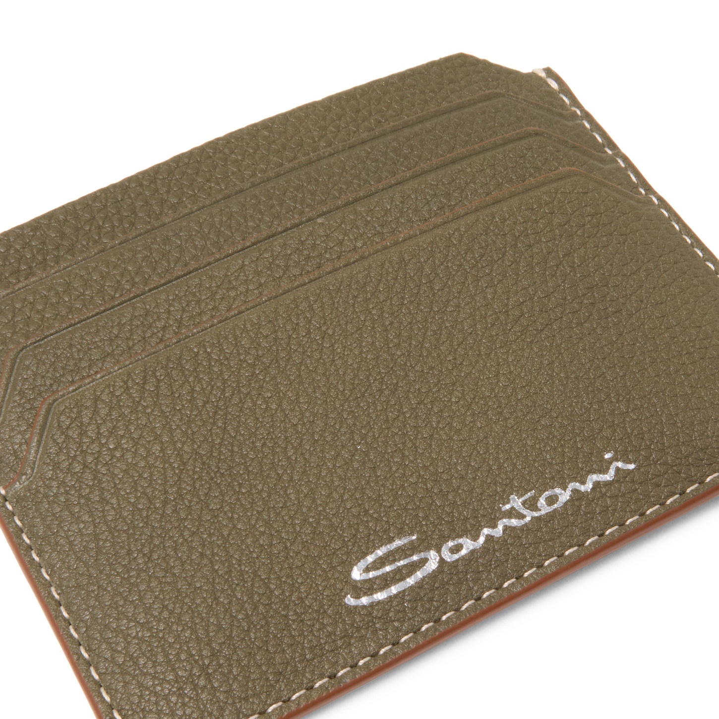 Green tumbled leather credit card holder - 2