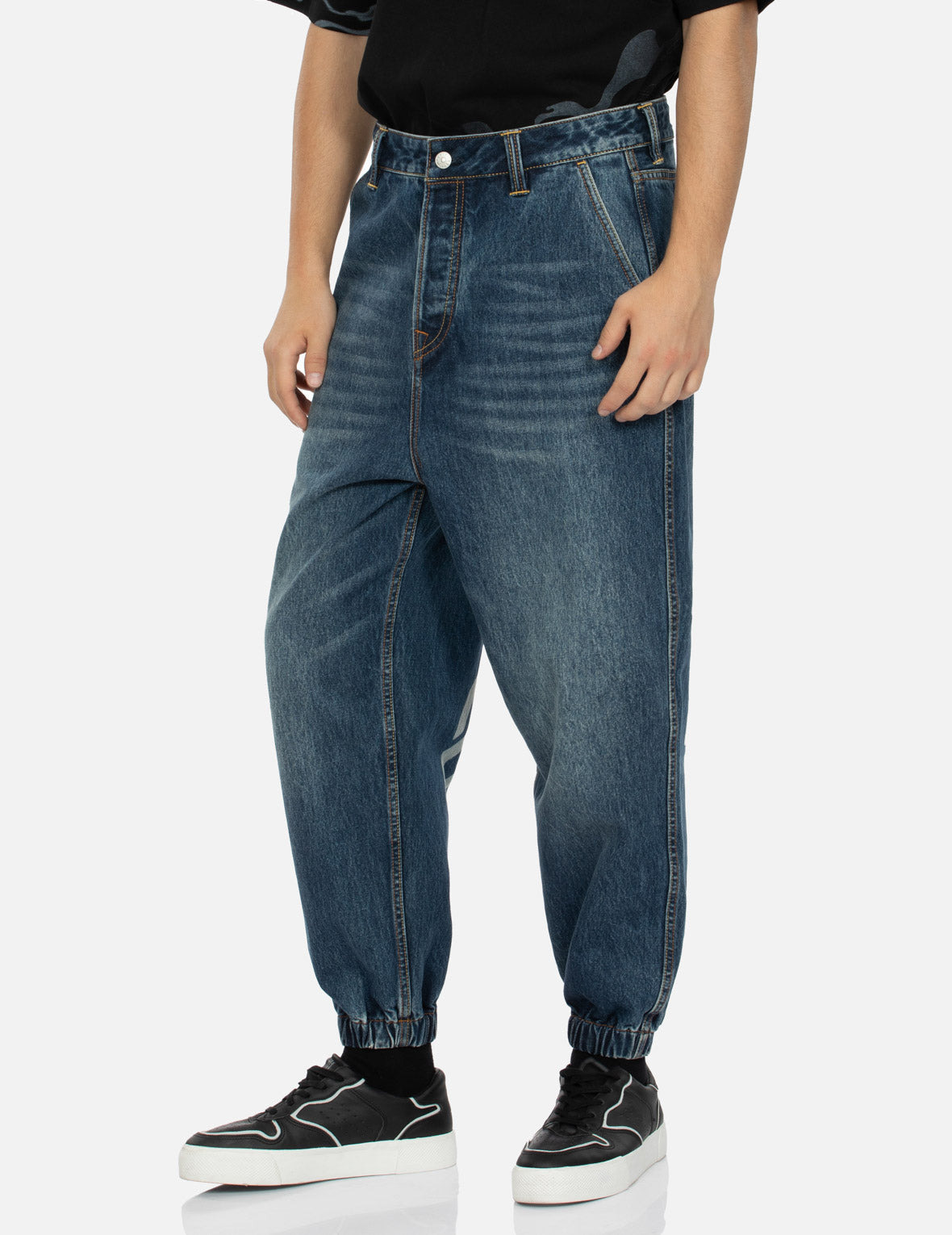 WHEEL OF WISDOM PRINT WIDE LEG DENIM JOGGERS - 8