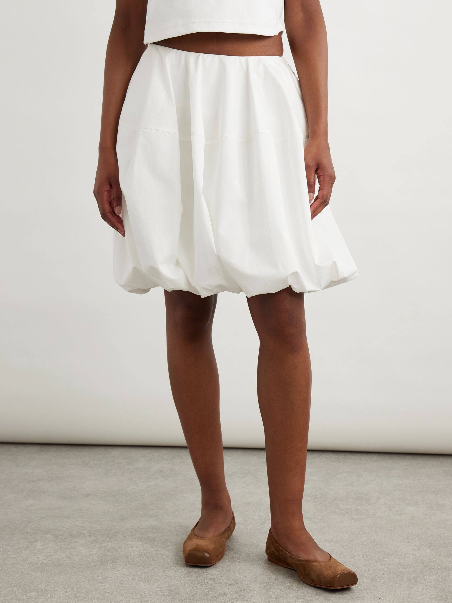 Gathered cotton-poplin mini skirt White - 3