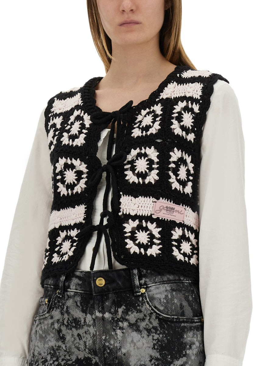 Ganni Women Crochet Knit Vest - 4