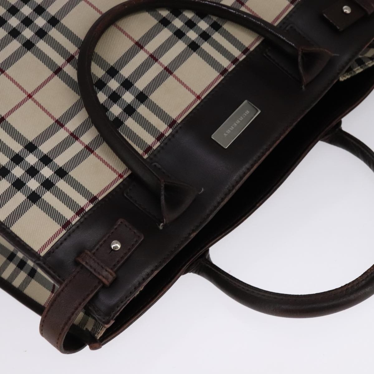 Burberry Nova Check Hand Bag Canvas Leather Beige Brown Silver - 6
