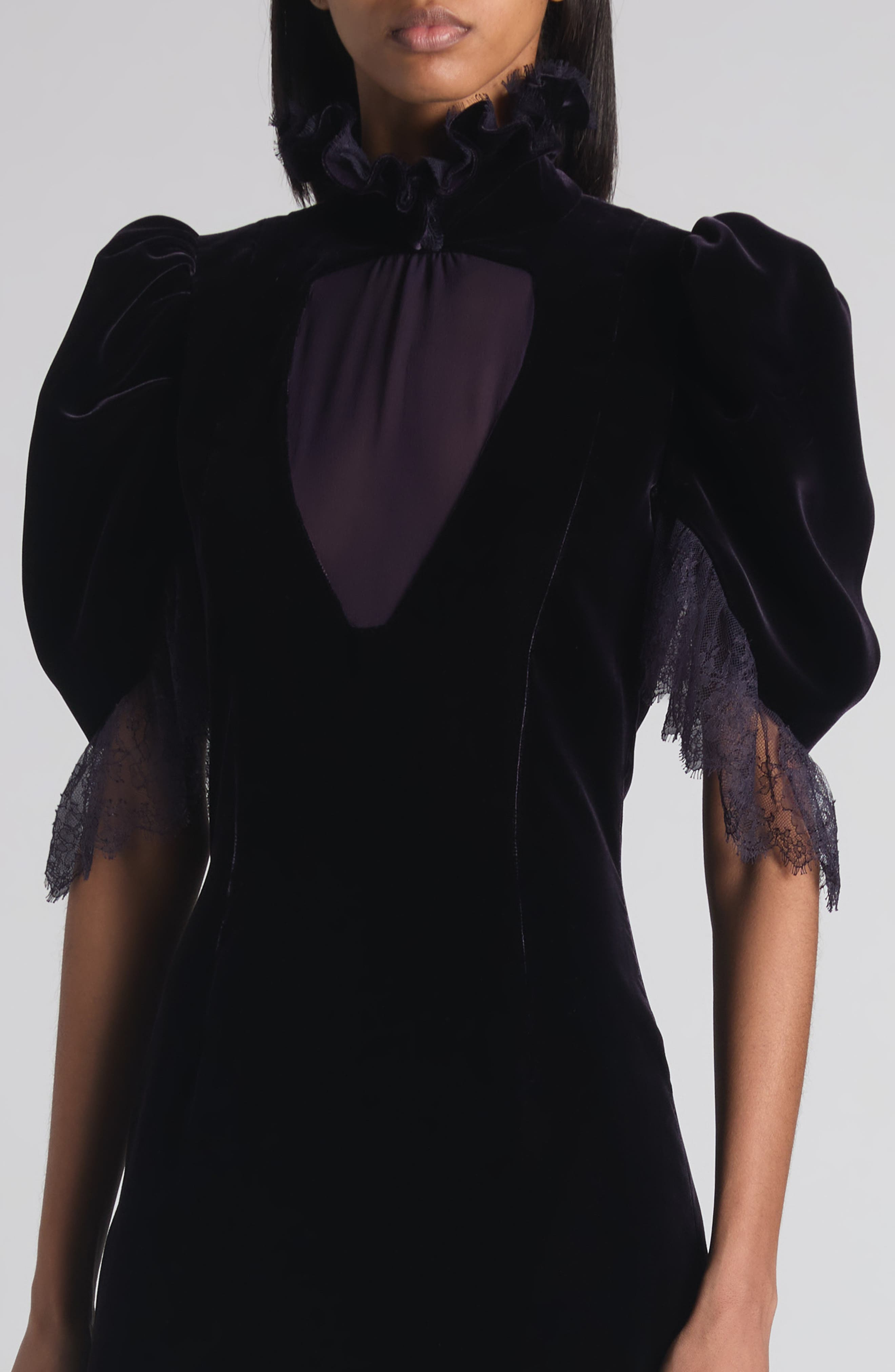 McQueen Puff Sleeve Velvet Cocktail Dress in Violet at Nordstrom - 4