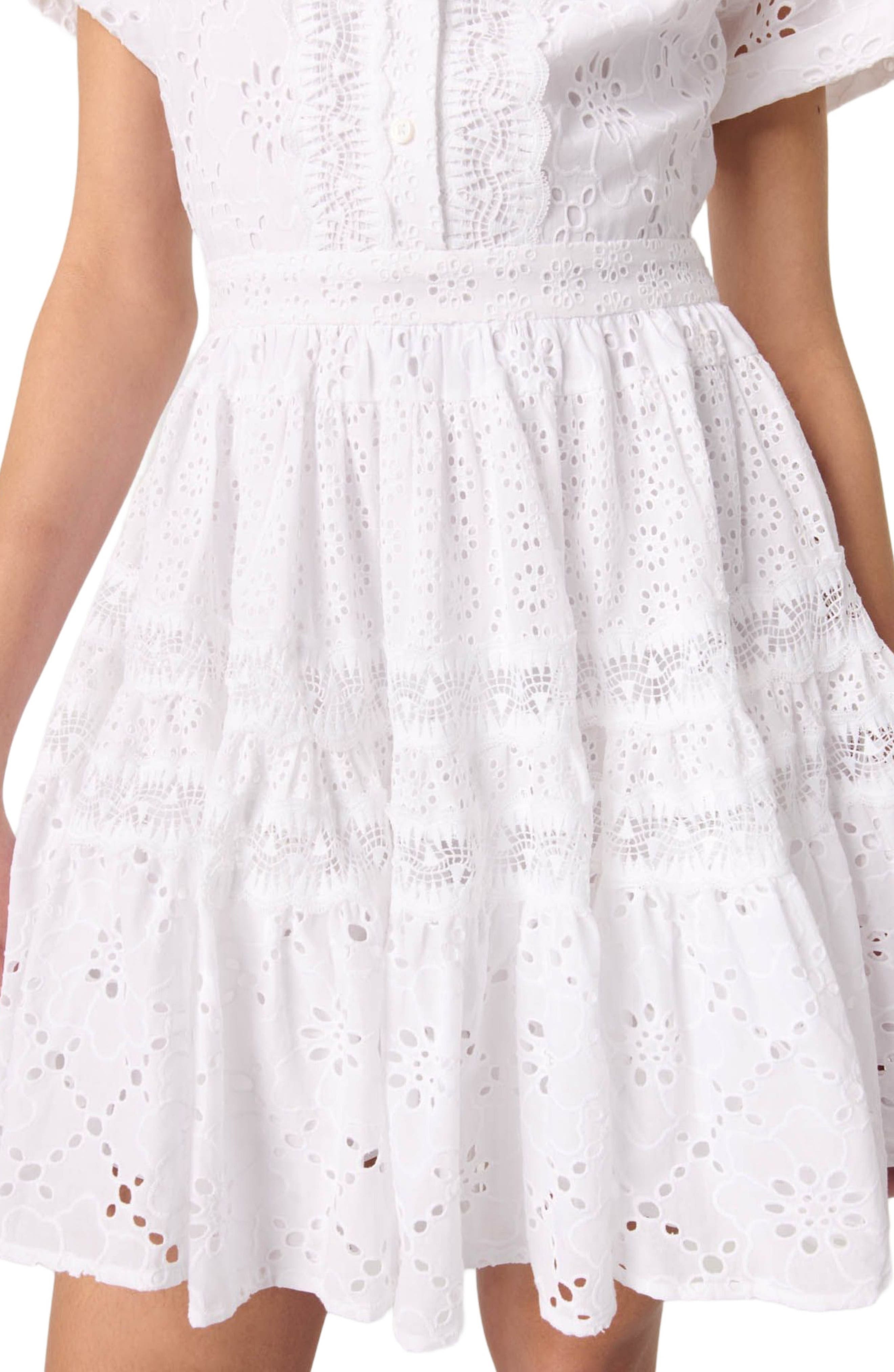 maje Embroidered babydoll dress in White at Nordstrom - 6