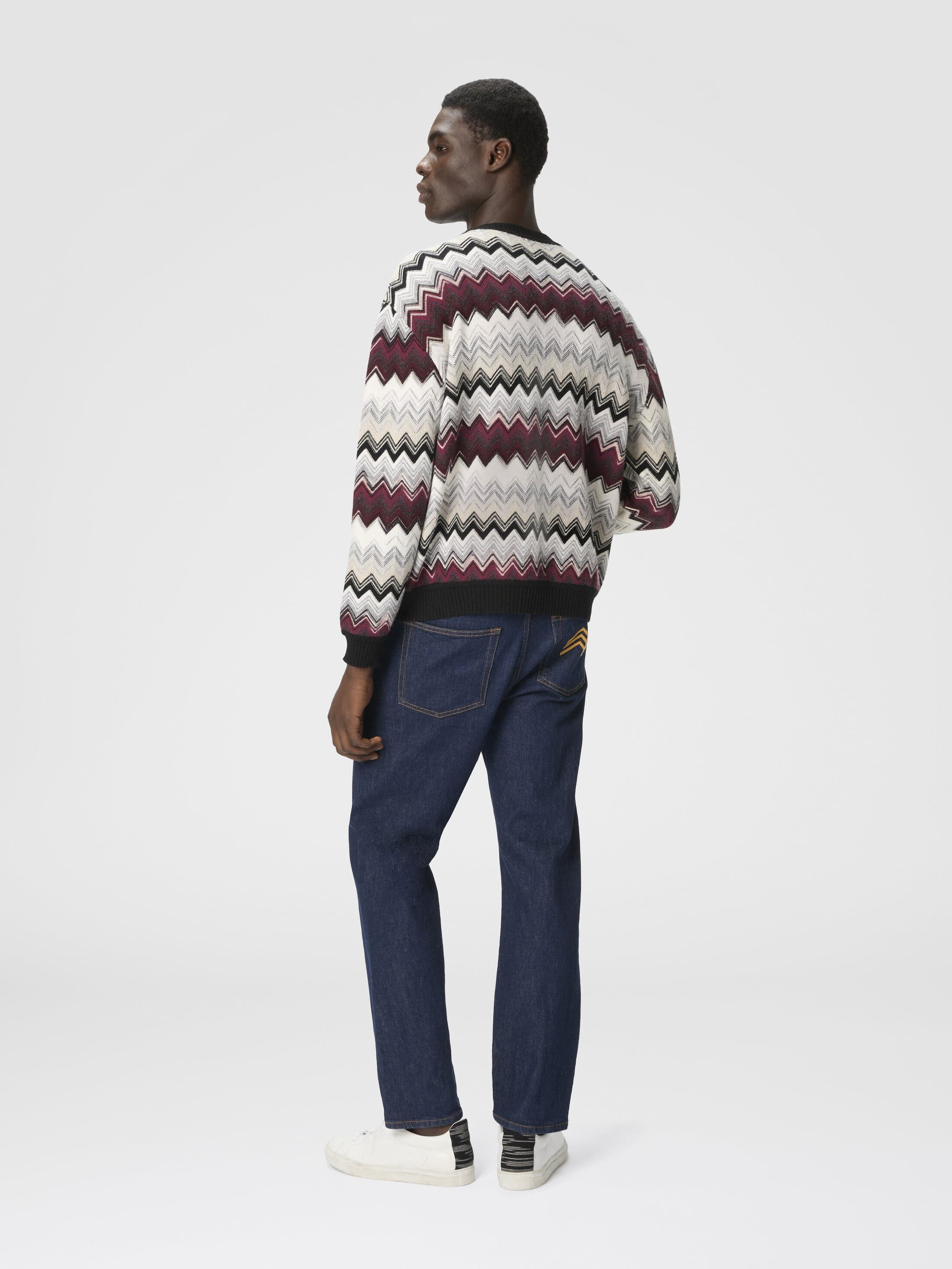 Missoni Crew Neck Sweater With Flame Zigzag Pattern in Beige & Burgundy at Nordstrom - 3