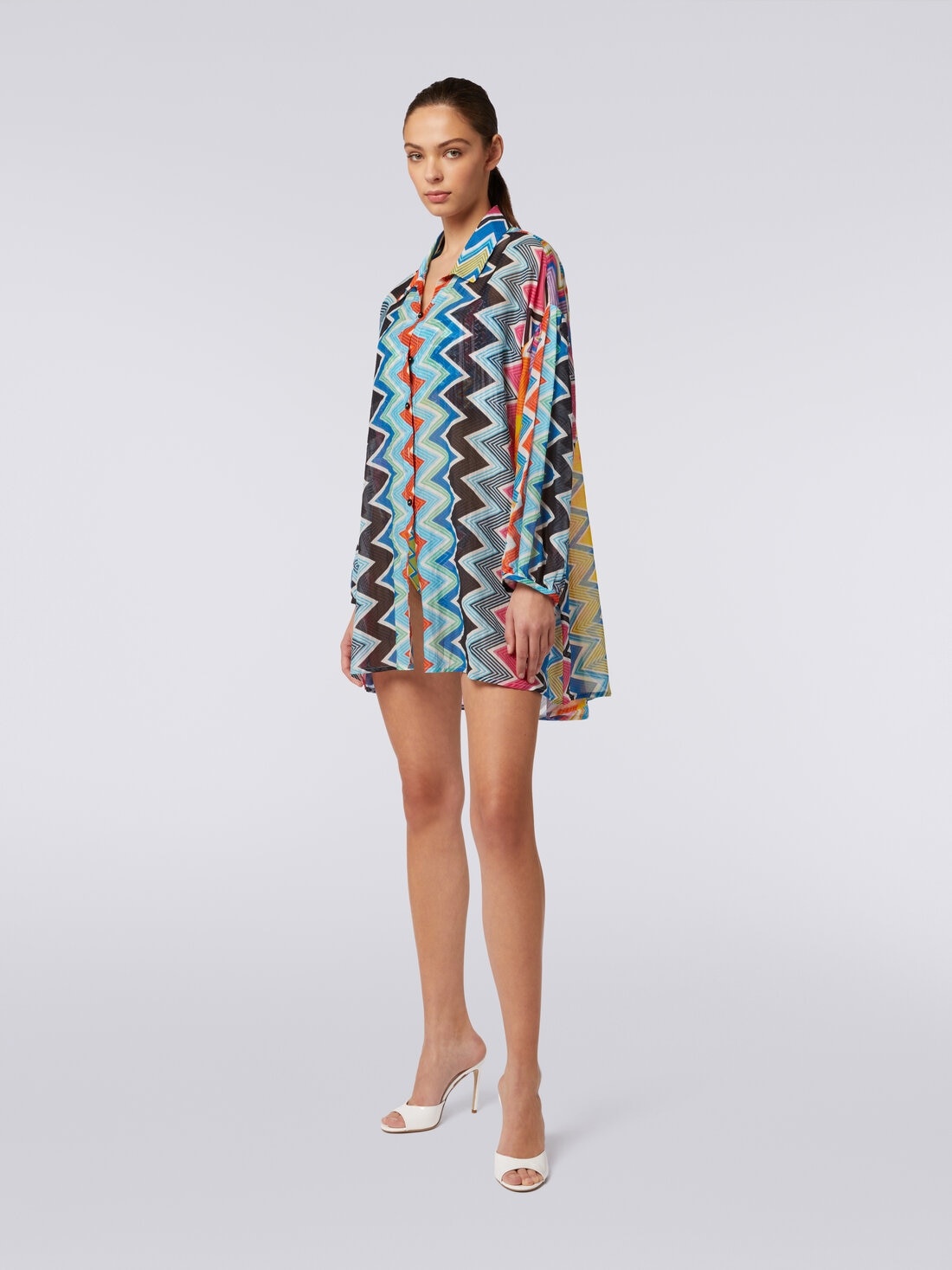 Silk and cotton oversize blouse with zigzag print - 3