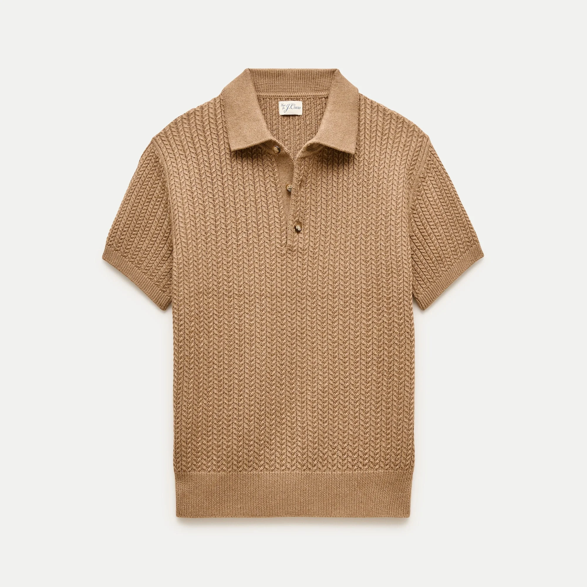 Short-sleeve cable-knit cotton sweater-polo - 1