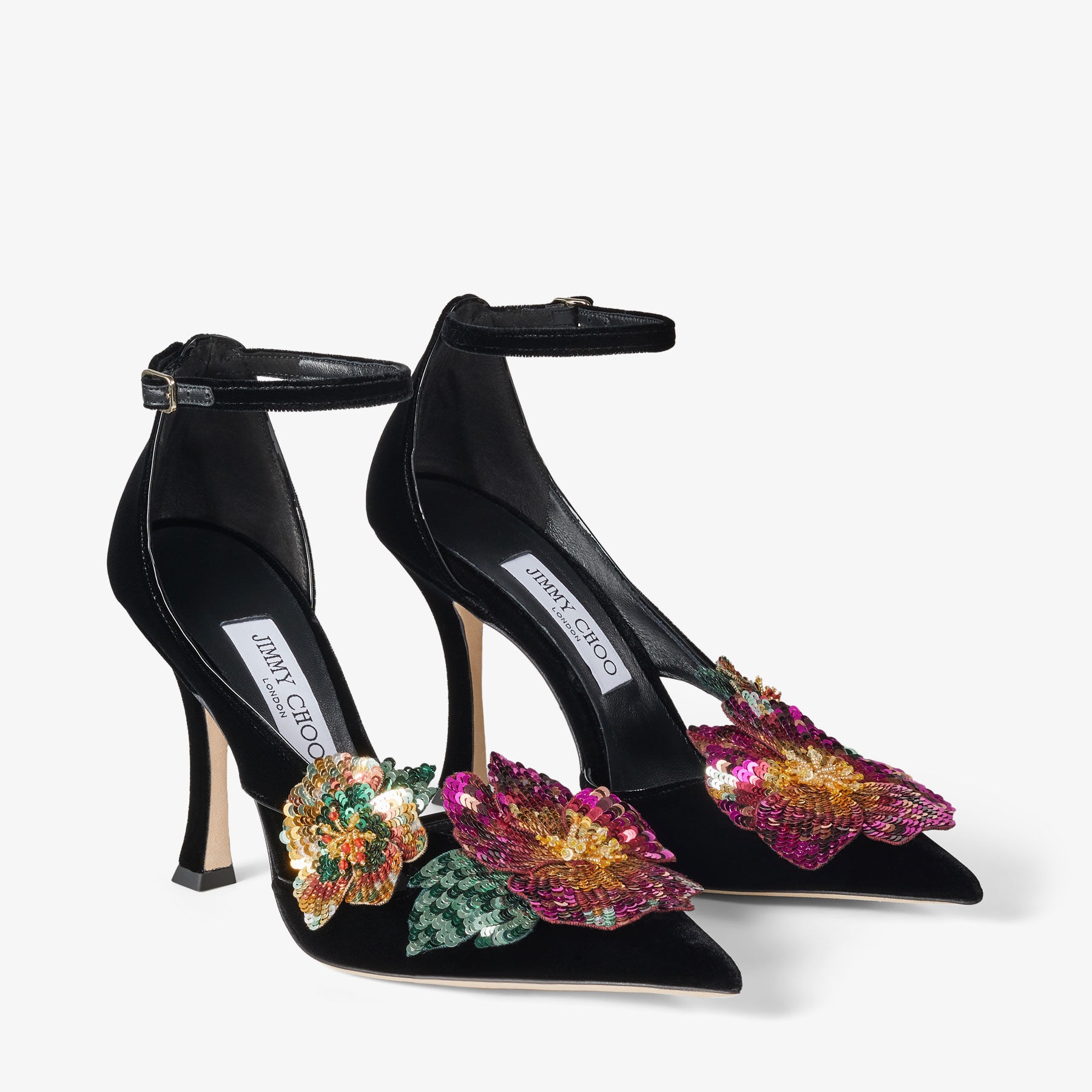 Azara 100
Black Velvet Pumps with Sequin Flowers - 3