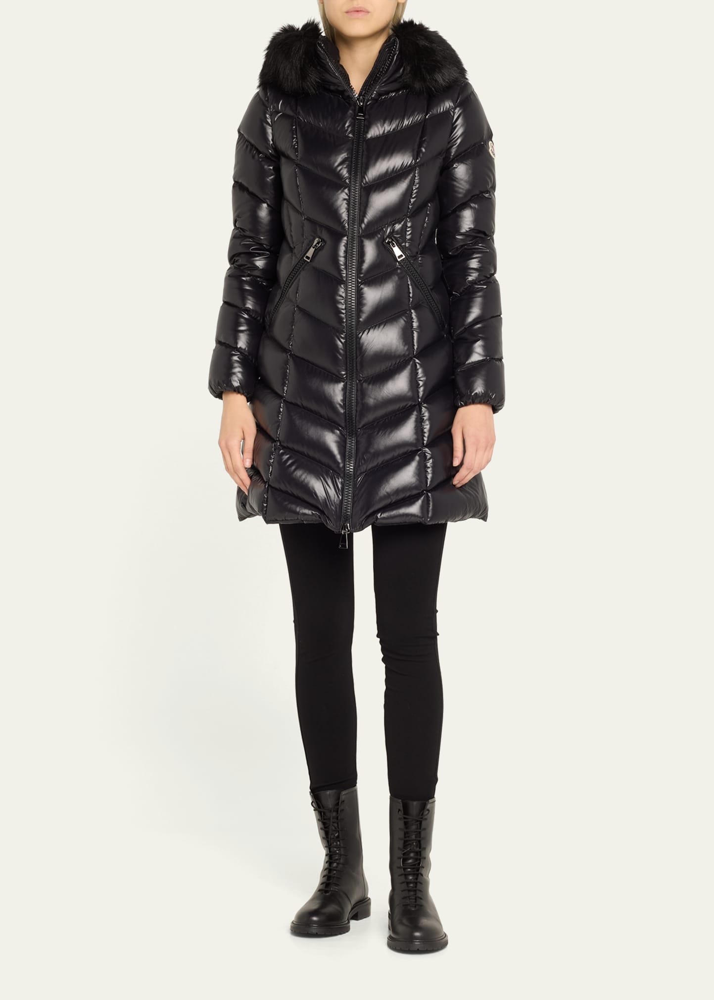 Fulmarus Chevron-Quilted Long Puffer Coat with Faux Fur Trim - 2