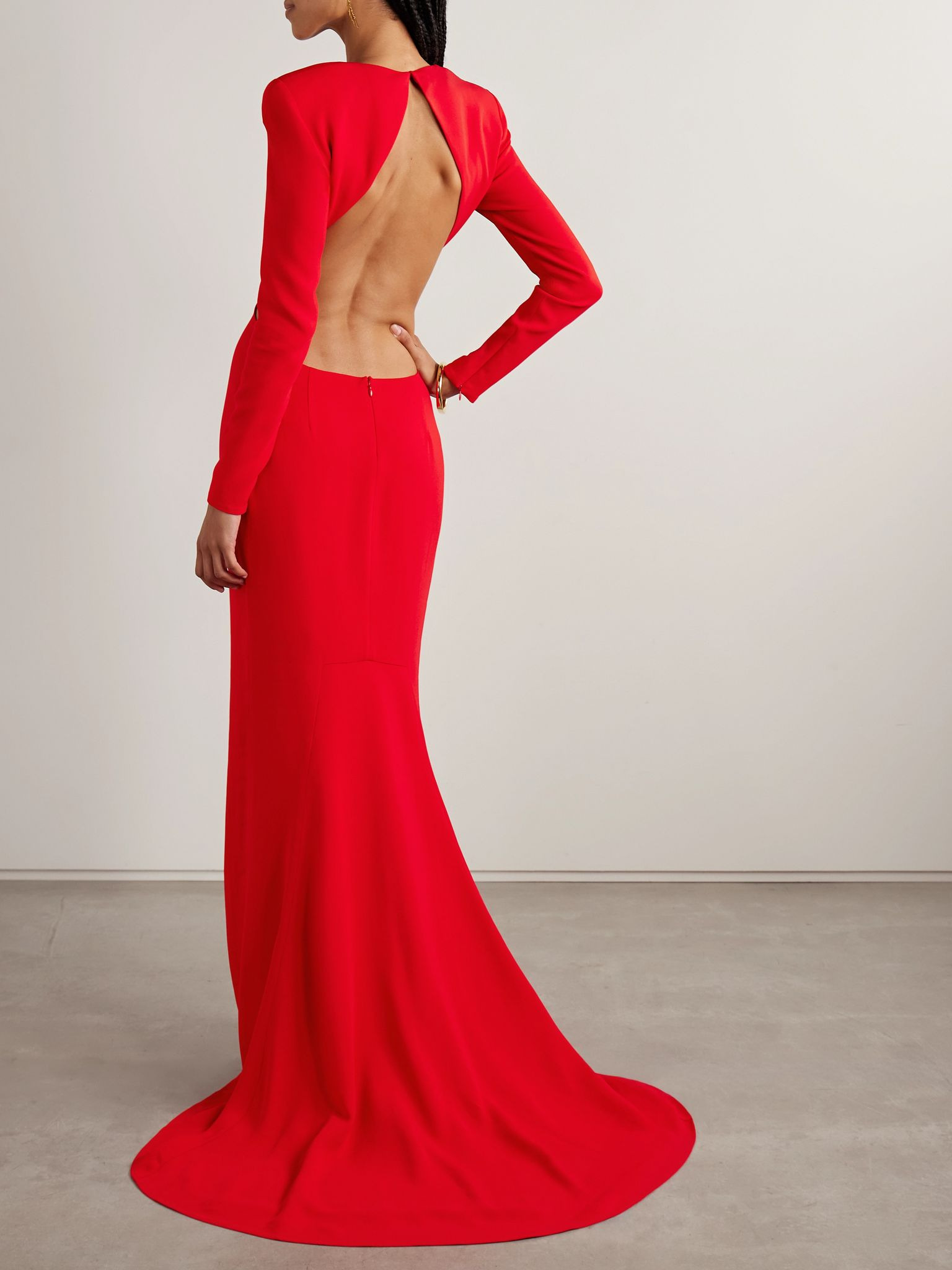 Open-back crepe gown Red - 3