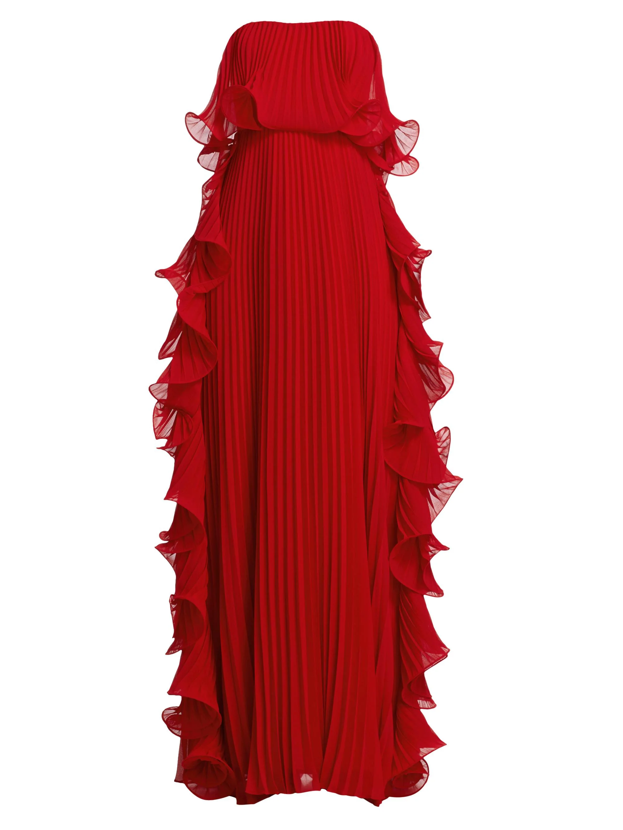 Women's Strapless Pleated Ruffle Gown - Red - 1