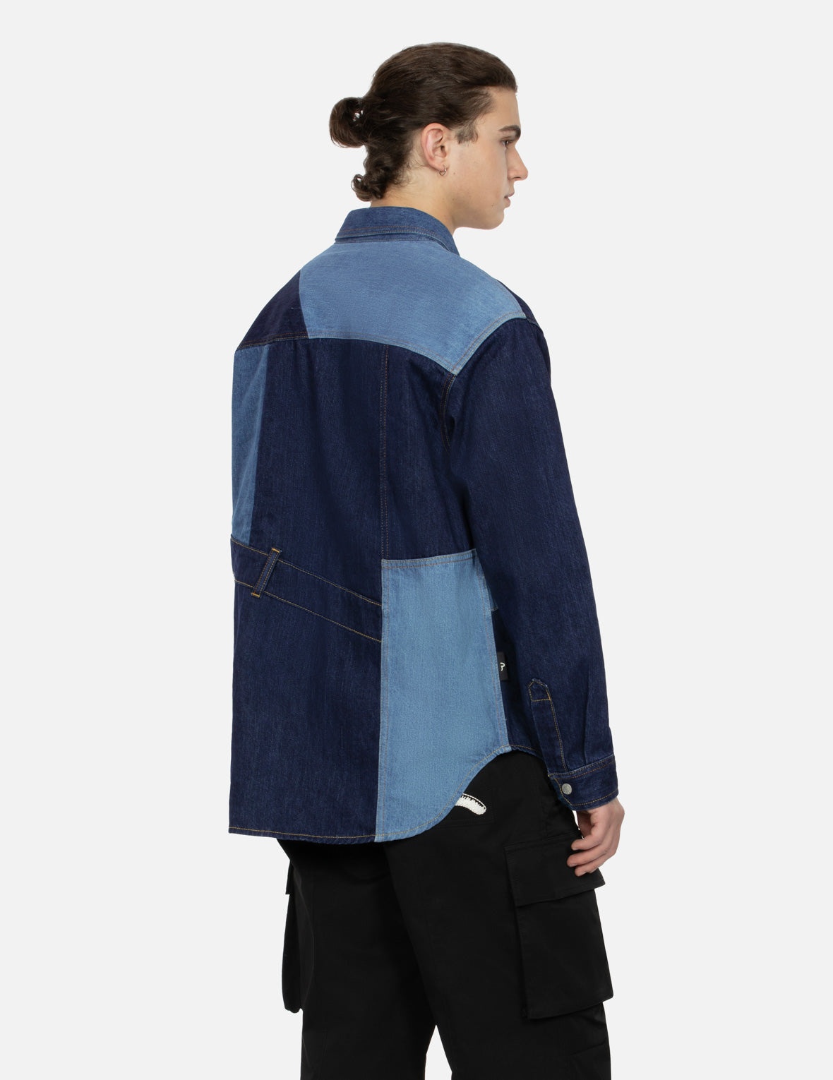 Patchwork with Seagull Embroidery Relax Fit Denim Shirt - 6