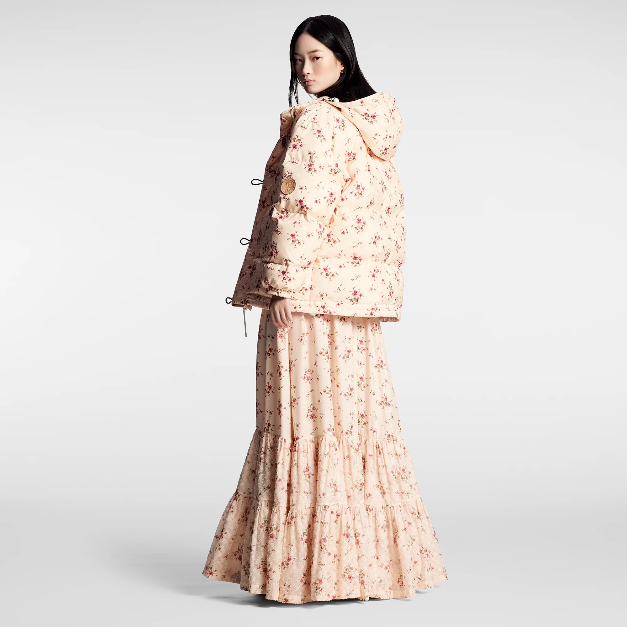 Floral Print Long Puffer Jacket - 3