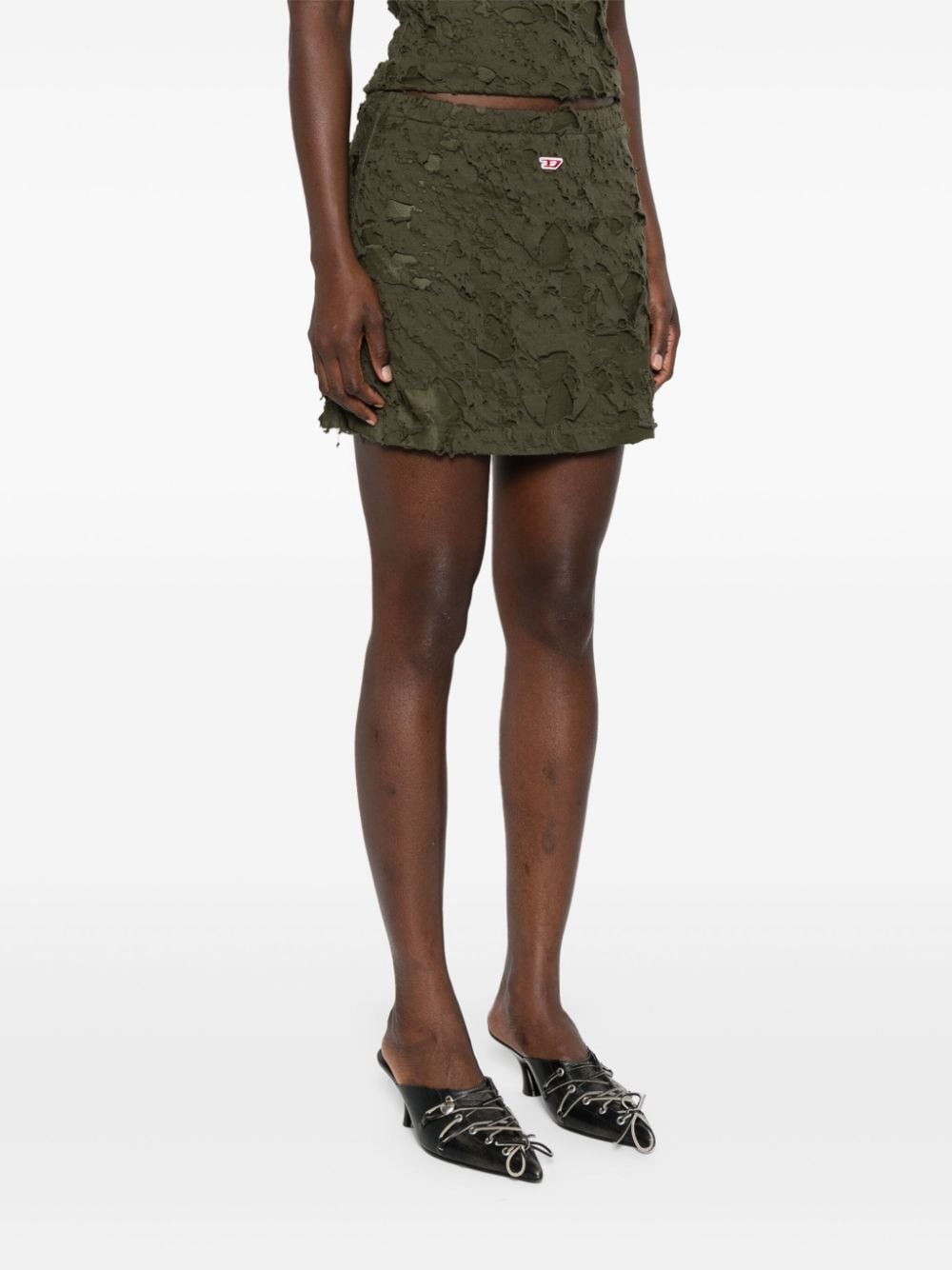 logo-patch distressed mini skirt - 3