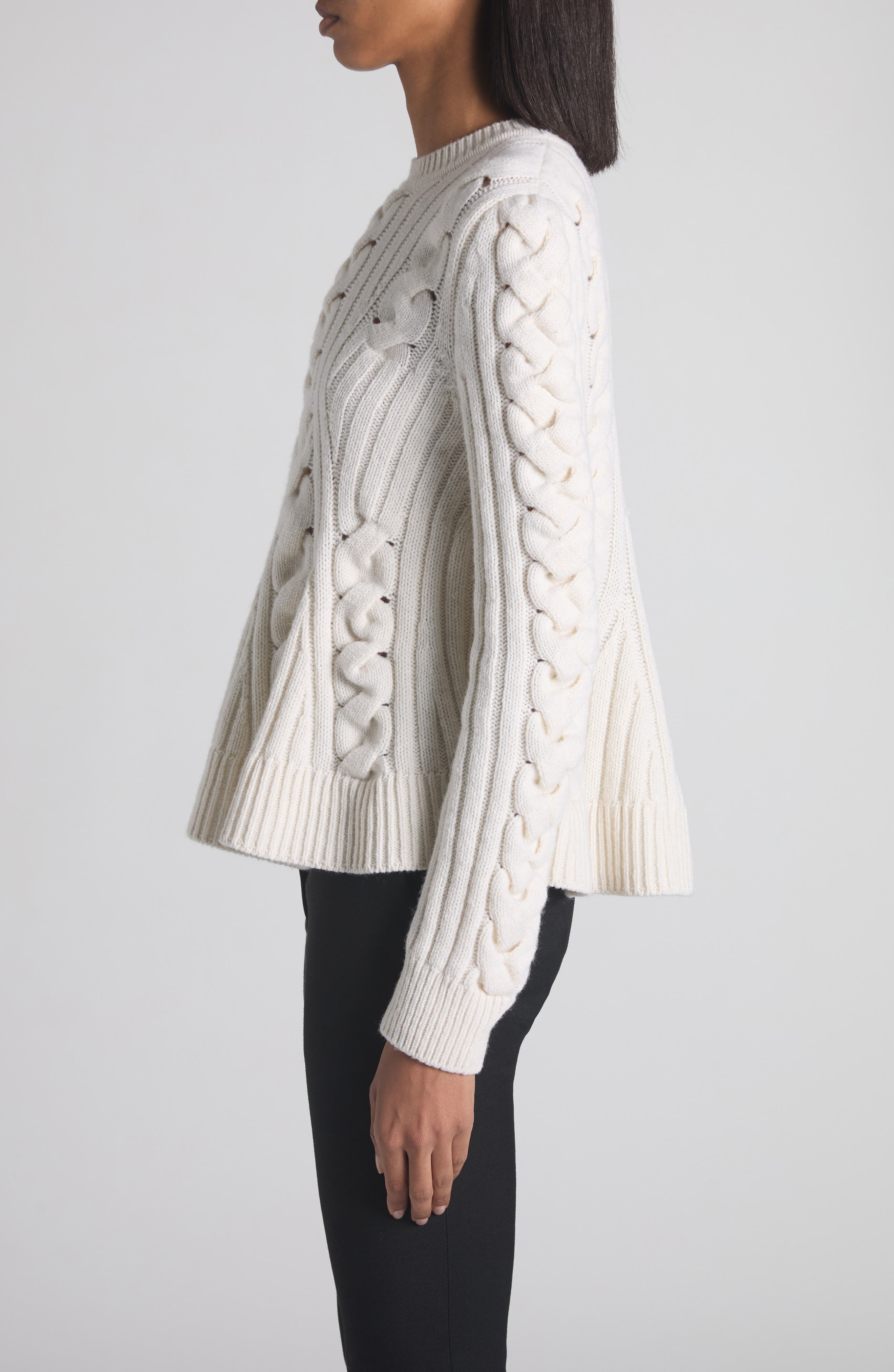 McQueen Cable Knit Peplum Sweater in Ivory at Nordstrom - 4