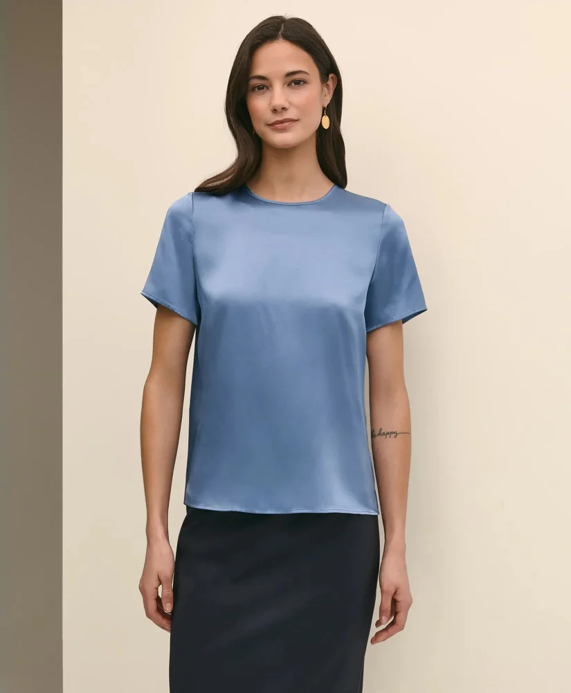Short-Sleeve Top in Washable Silk Charmeuse - 1